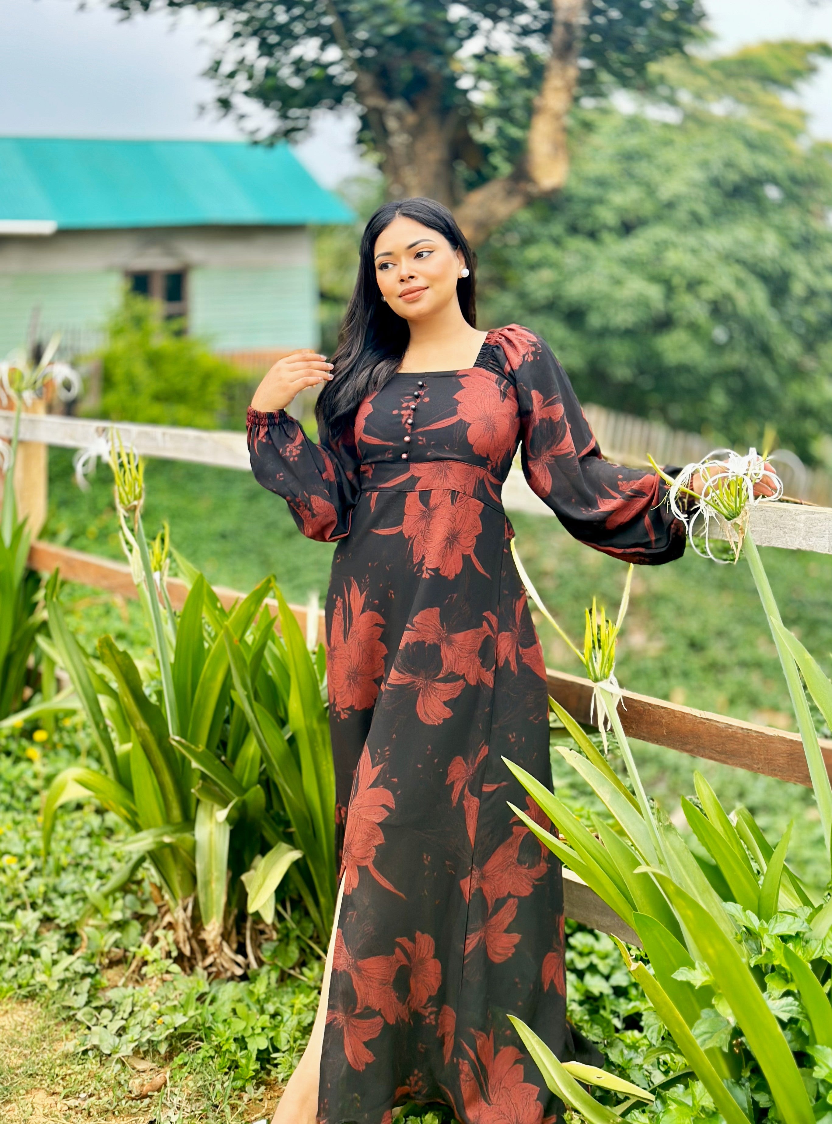 Ocean Slit Cut Gown || Long Beach Gown || Tour Gown || Black + Maroon