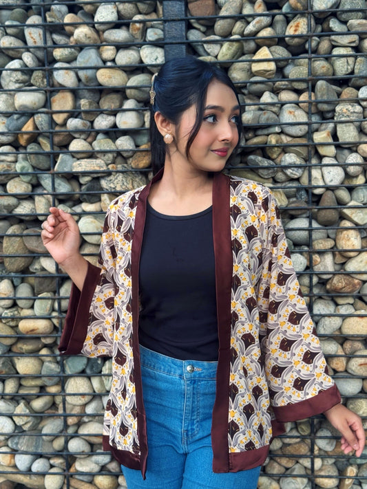 Short Kimono || Summer Wrap || Short Shrug || White + Coffee