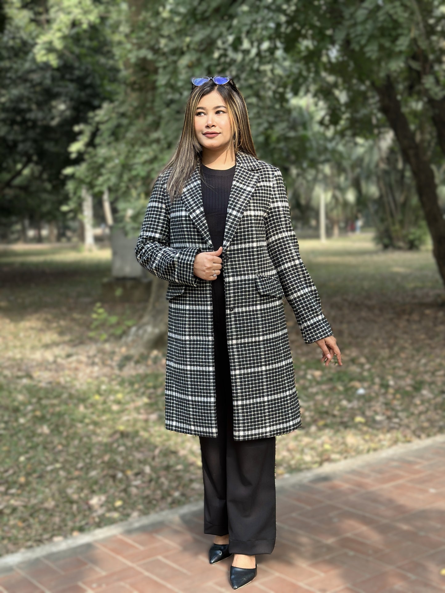 Heavy Winter Check Overcoat in Black