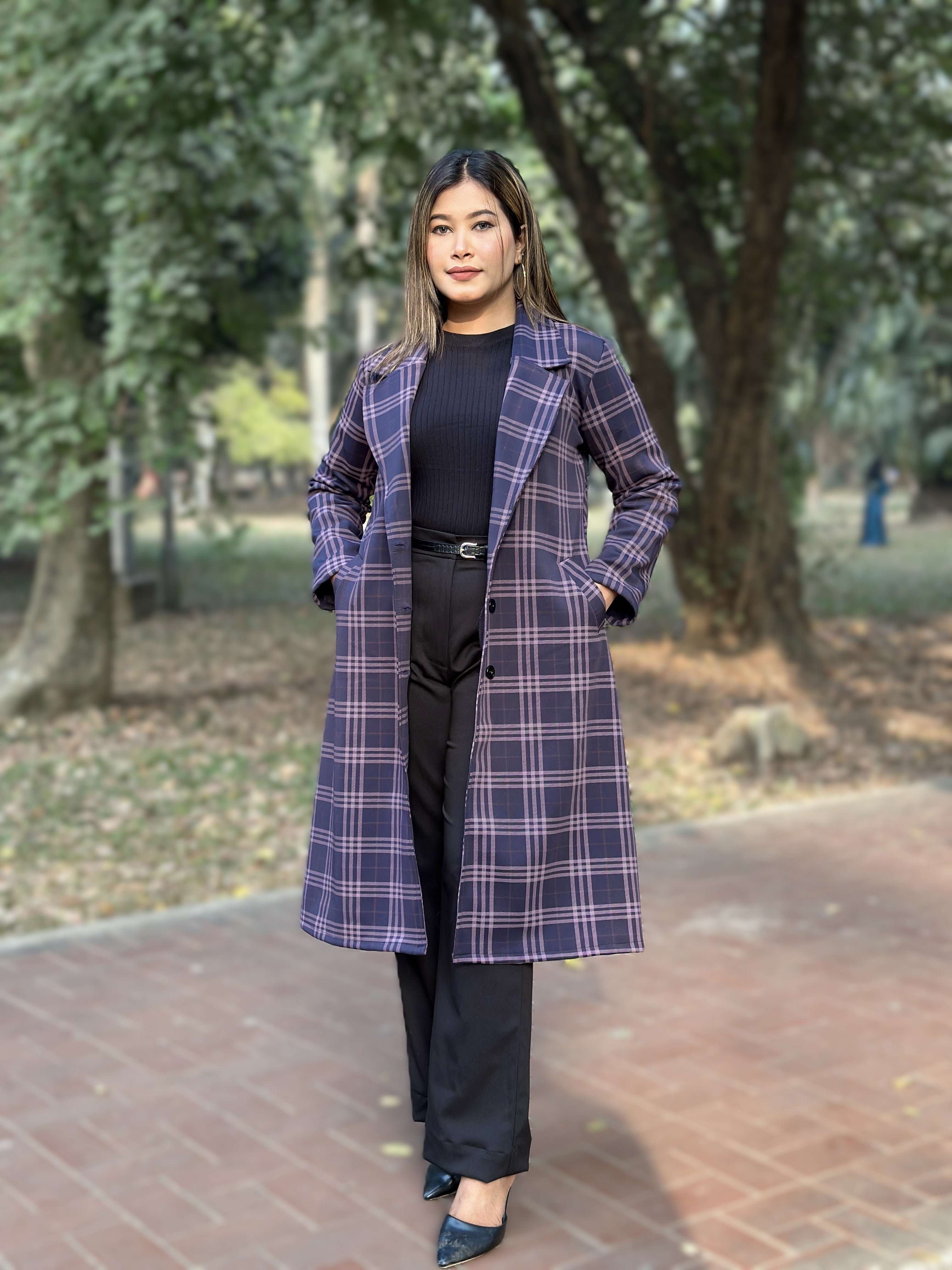 Black Barberry Check Overcoat