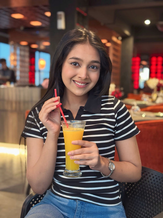 Contrast Polo T-Shirt || Black & White Stripe