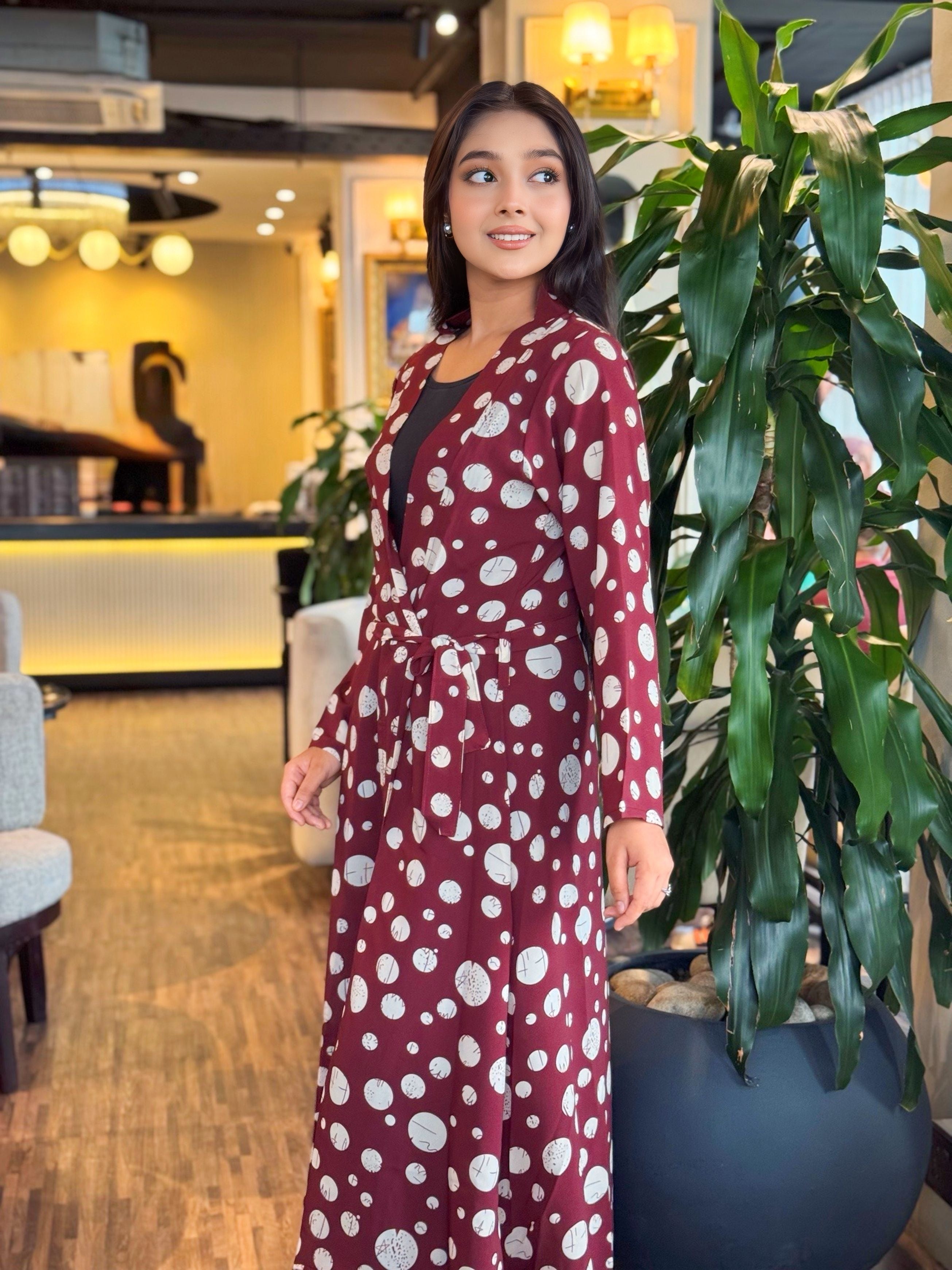 Shrug || Long Shrug || Long Koti || Marron Ball Print