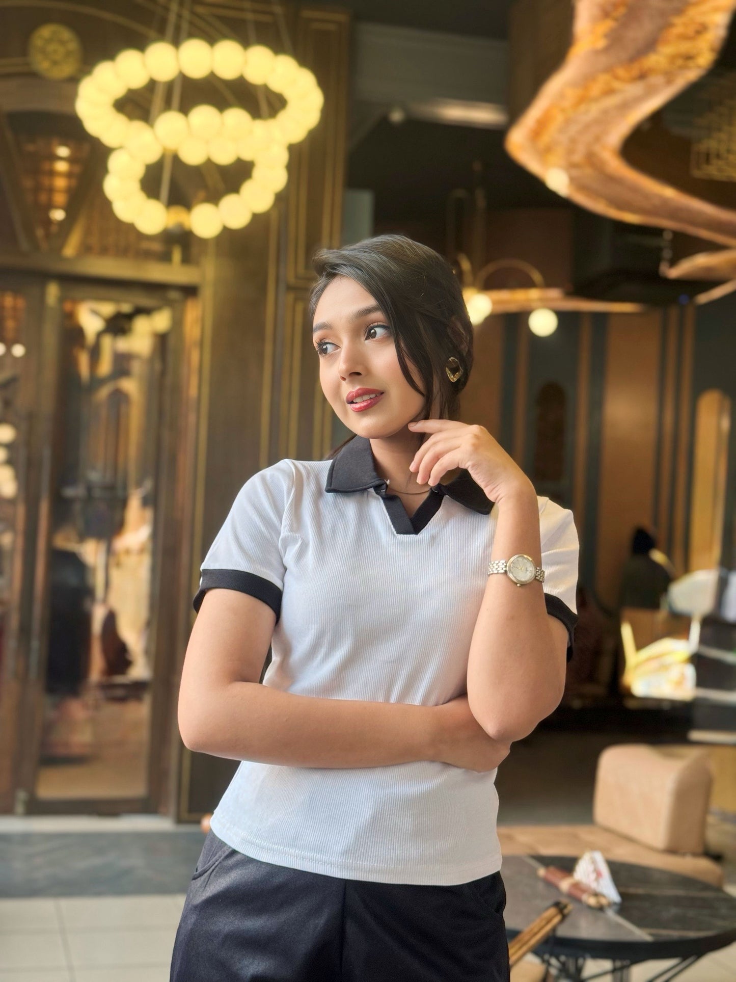 Contrast Polo T-Shirt || White