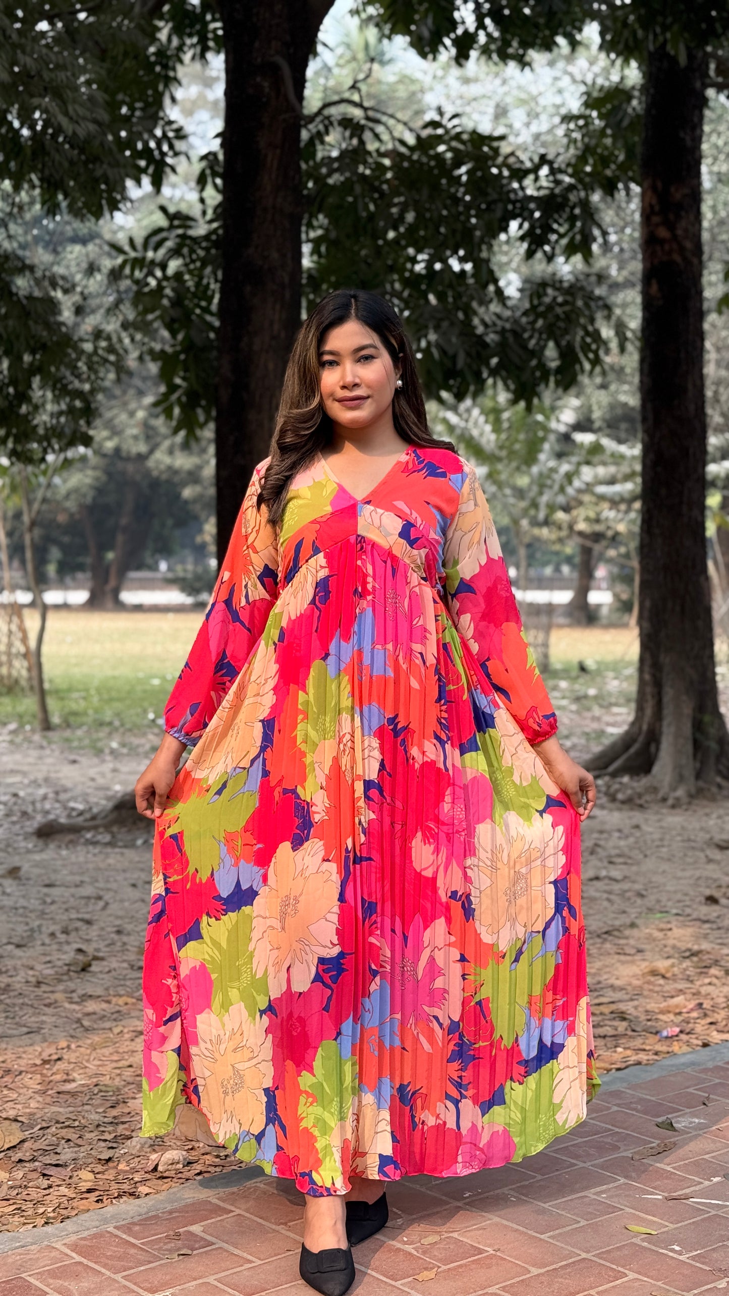 Pleated Gown || Long Beach Gown || Tour Gown || Alia Cut Gown || Multi