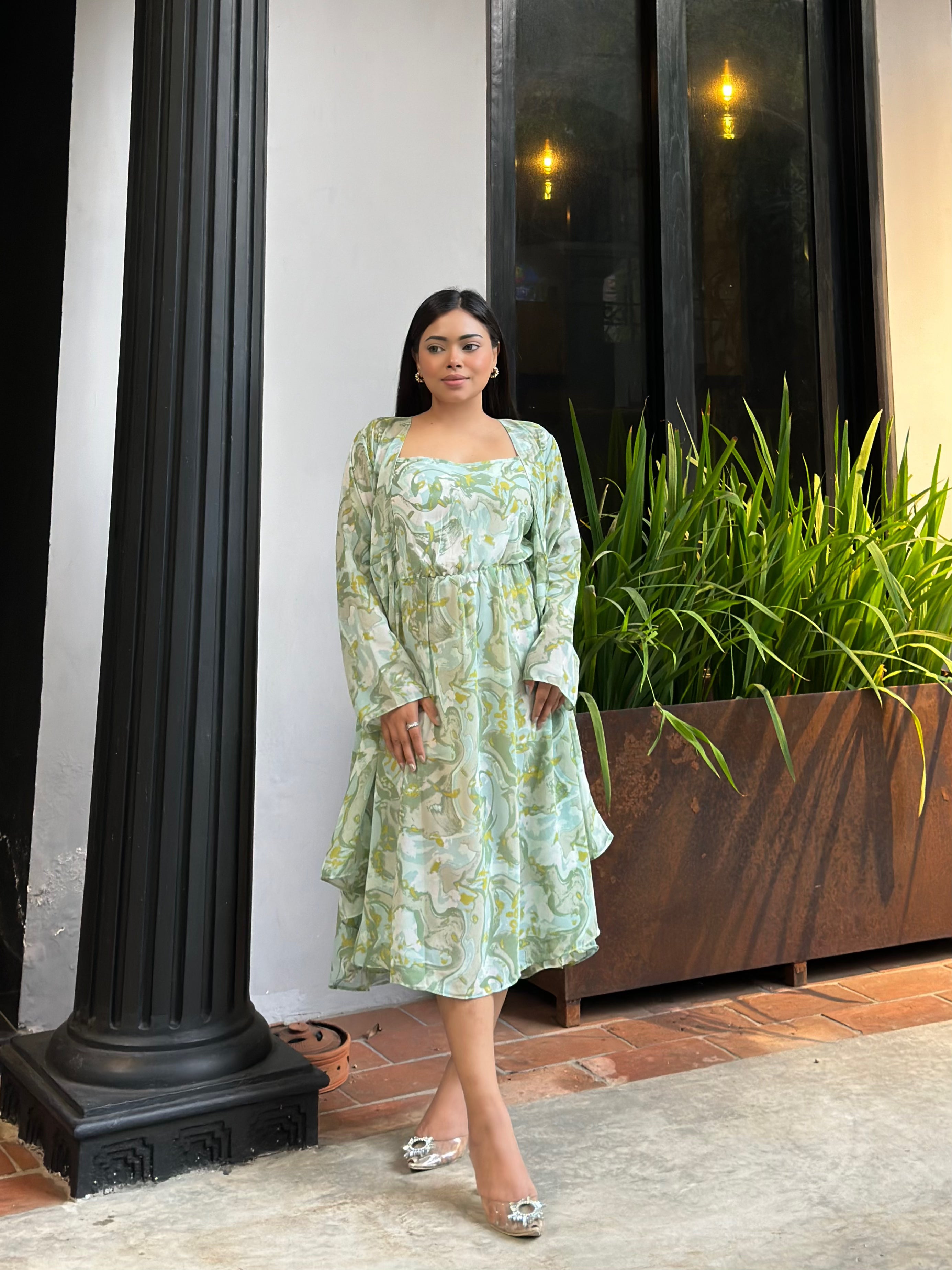 Midi Gown with Shrug Set || Koti Gown Set || Long Shrug With Midi || Mint