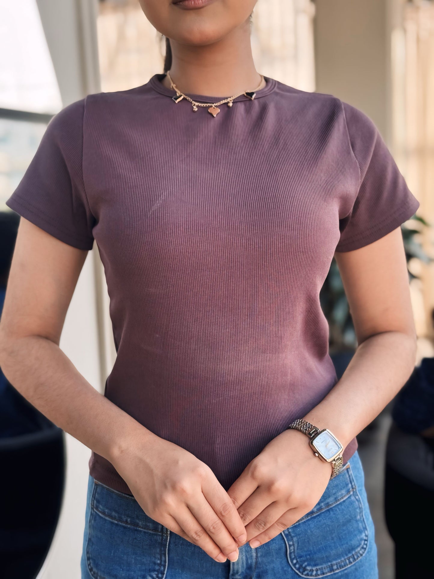 Crop O-Neck T-shirt || Cold Coffee