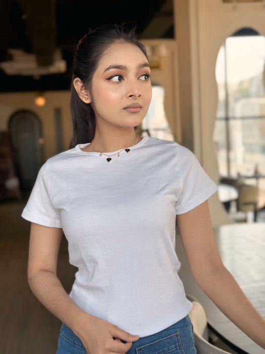 Crop O-Neck T-shirt || White