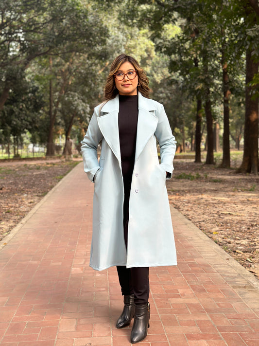 Winter Special Ladies Long Overcoat 3-Button || Sky BLUE
