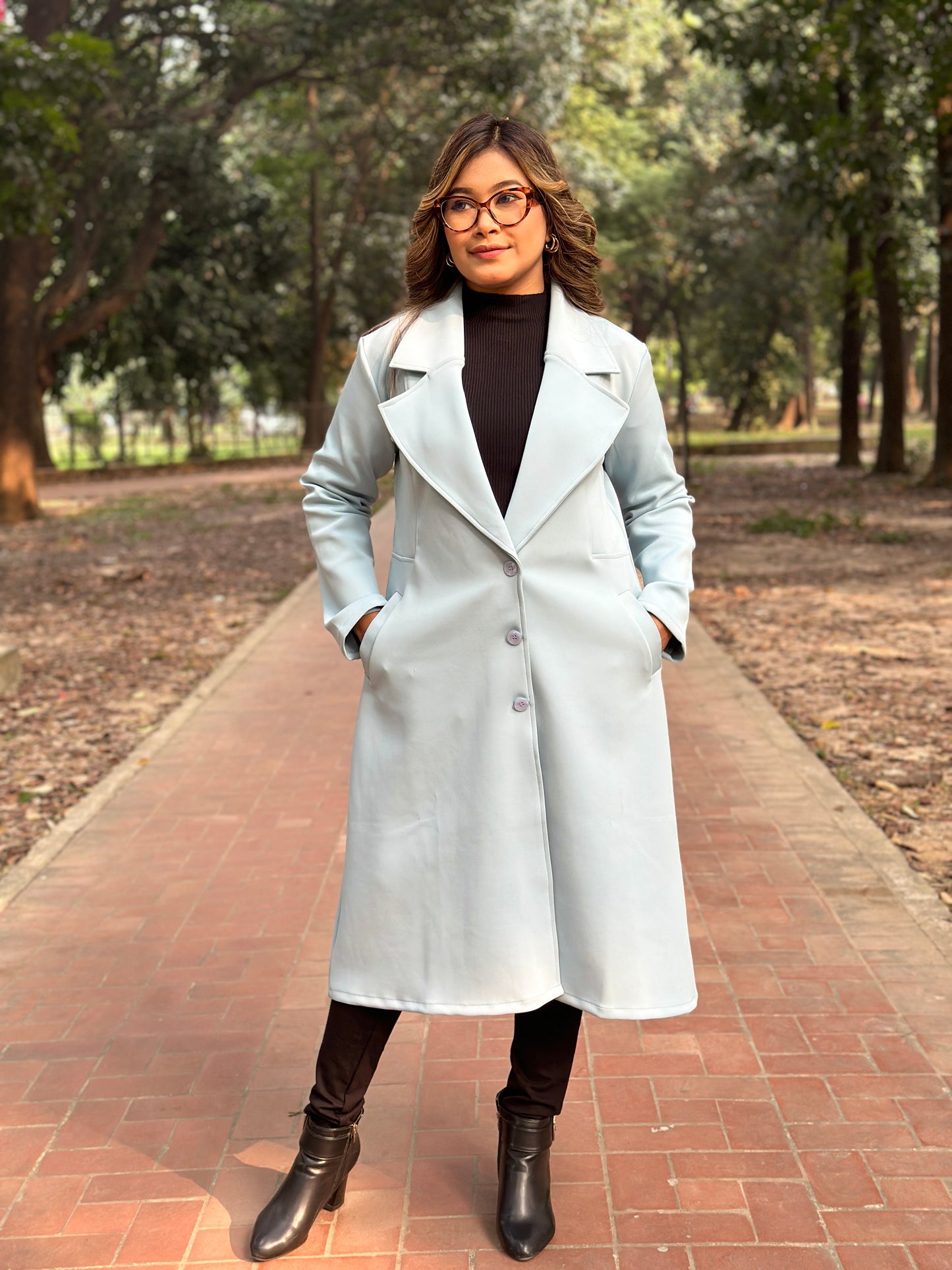 Winter Special Ladies Long Overcoat 3-Button || Sky BLUE