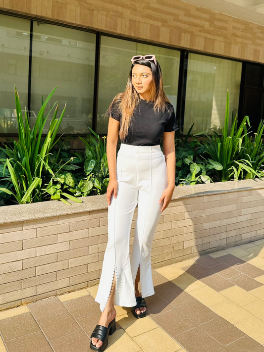 Slit Cut Stoned Flare Pants || Ladies Pant || White