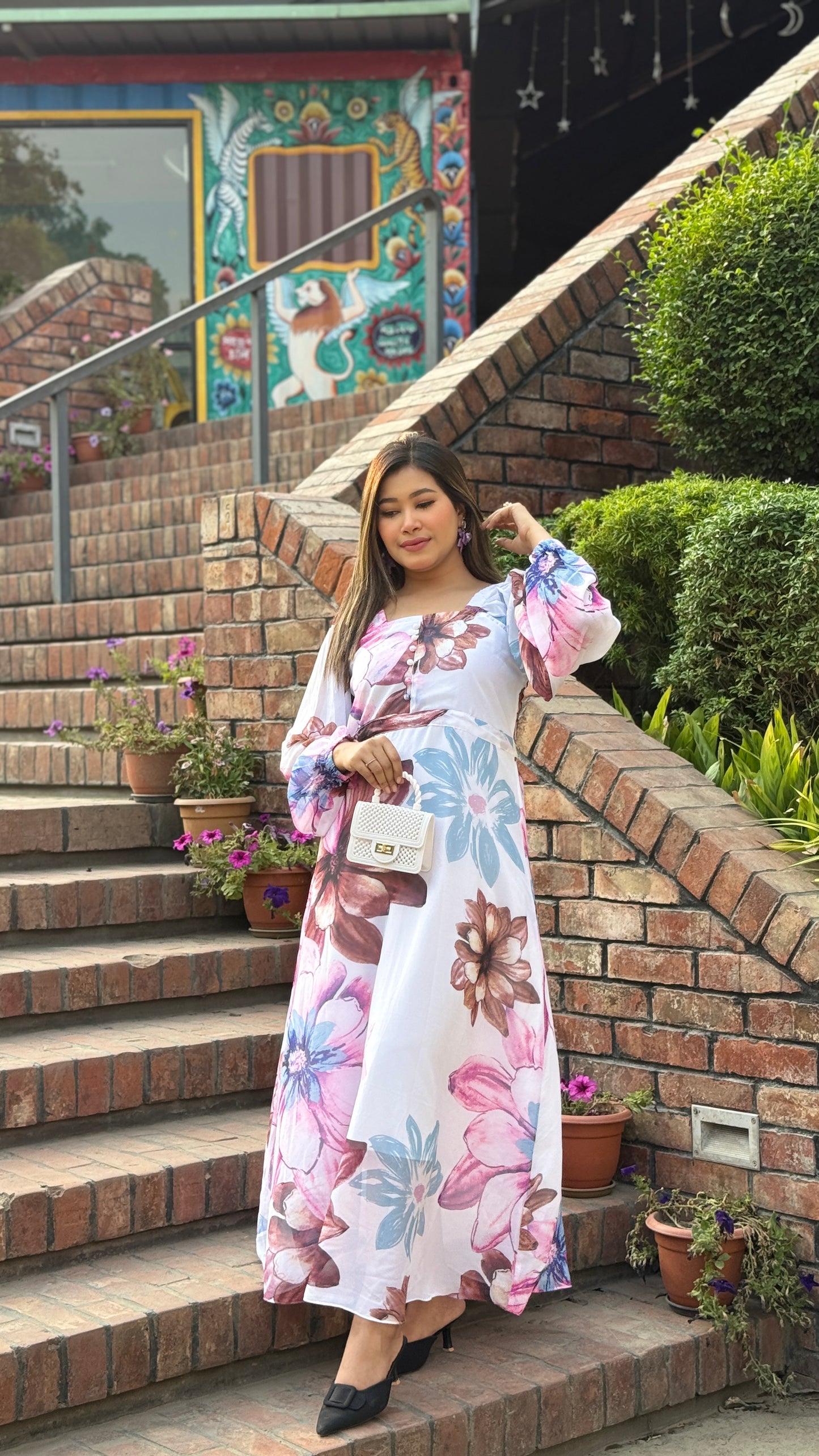 Ocean Gown || Long Beach Gown || Tour Gown || White Floral