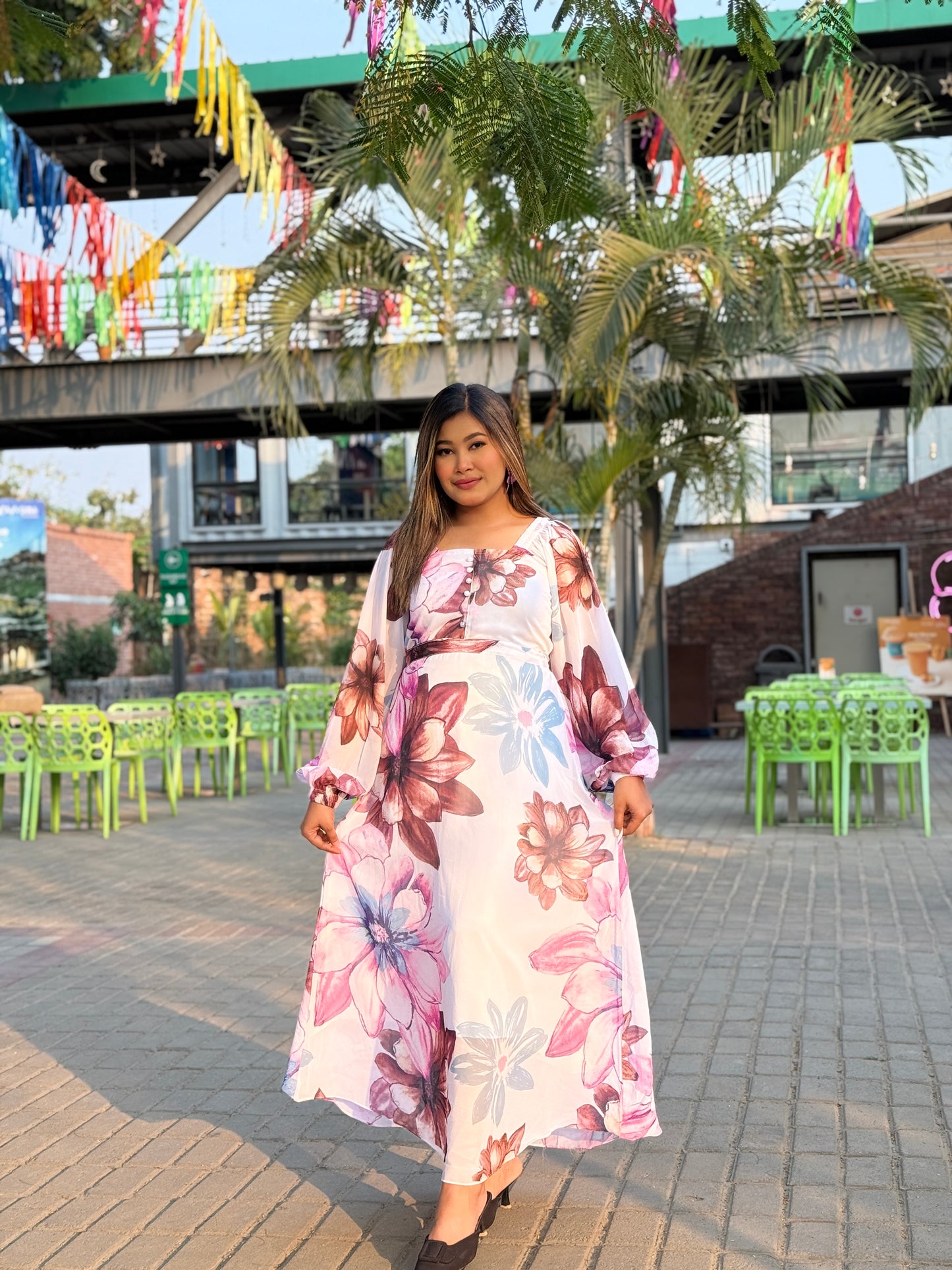 Ocean Gown || Long Beach Gown || Tour Gown || White Floral