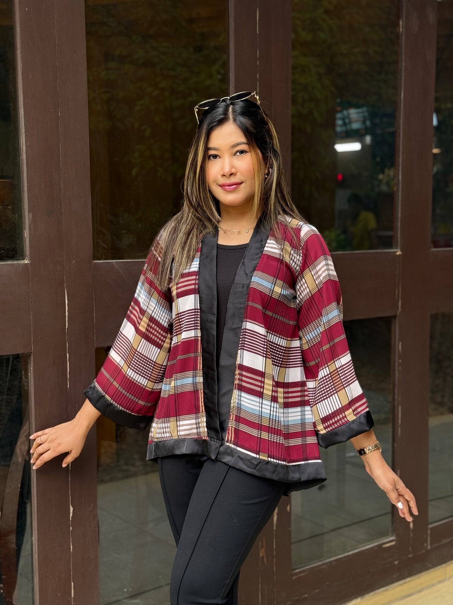Short Kimono || Summer Wrap || Short Shrug || Marron Check