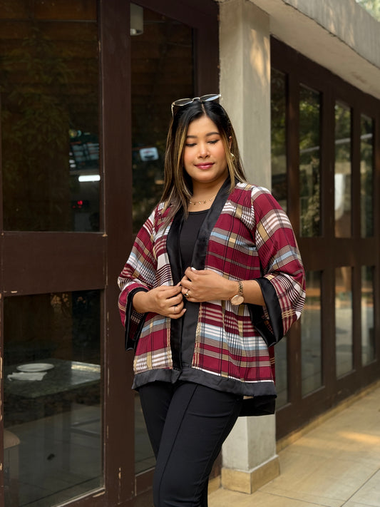 Short Kimono || Summer Wrap || Short Shrug || Marron Check