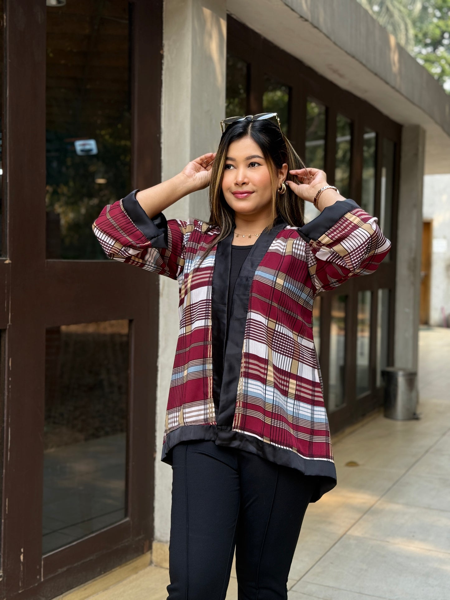 Short Kimono || Summer Wrap || Short Shrug || Marron Check
