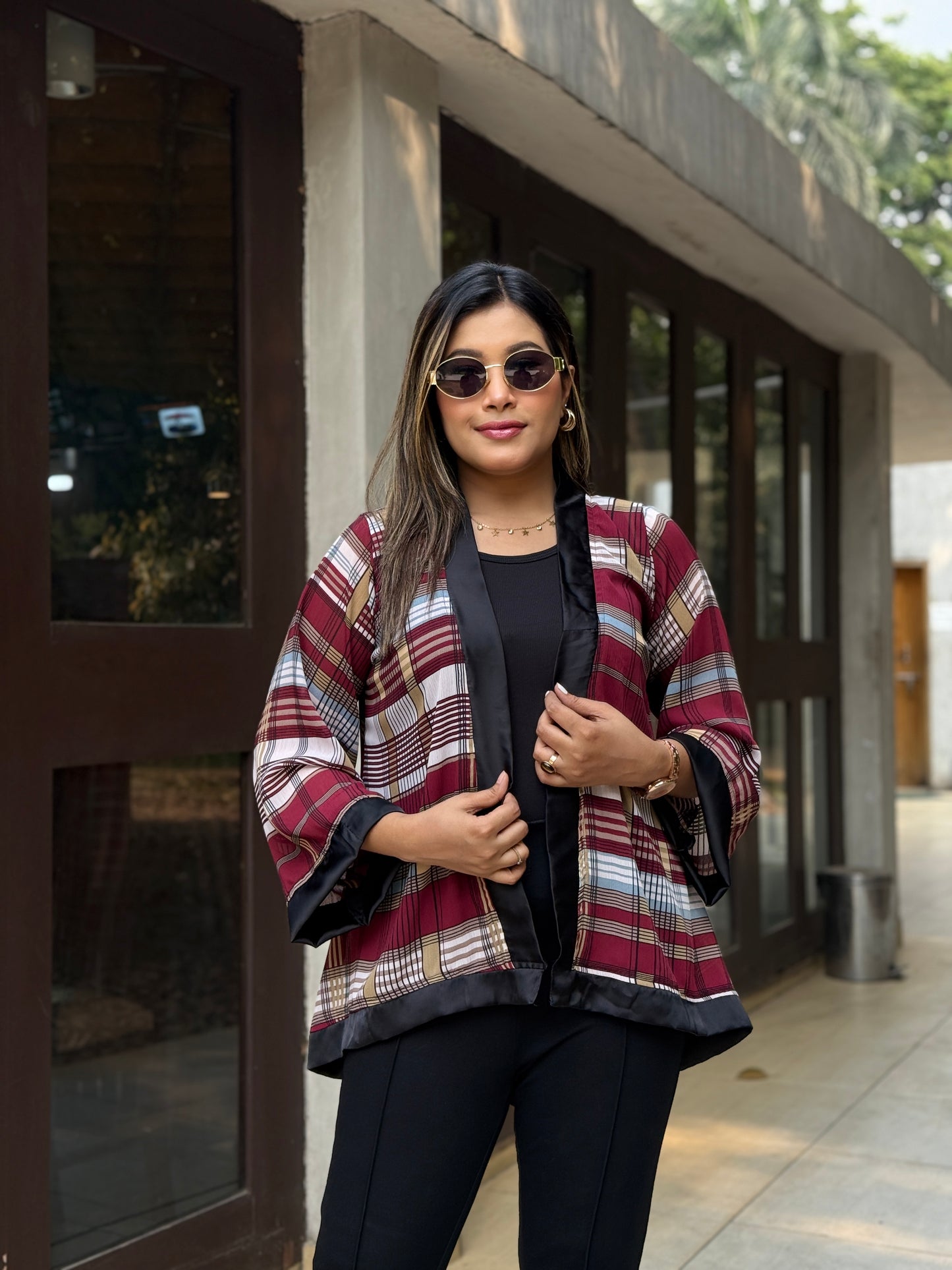 Short Kimono || Summer Wrap || Short Shrug || Marron Check