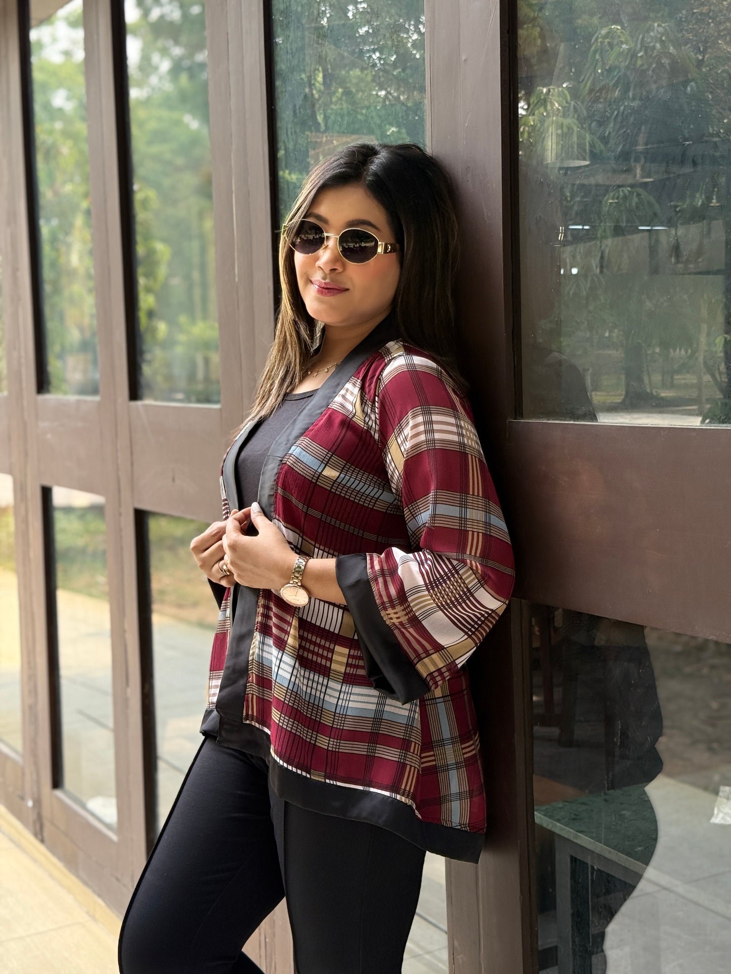 Short Kimono || Summer Wrap || Short Shrug || Marron Check