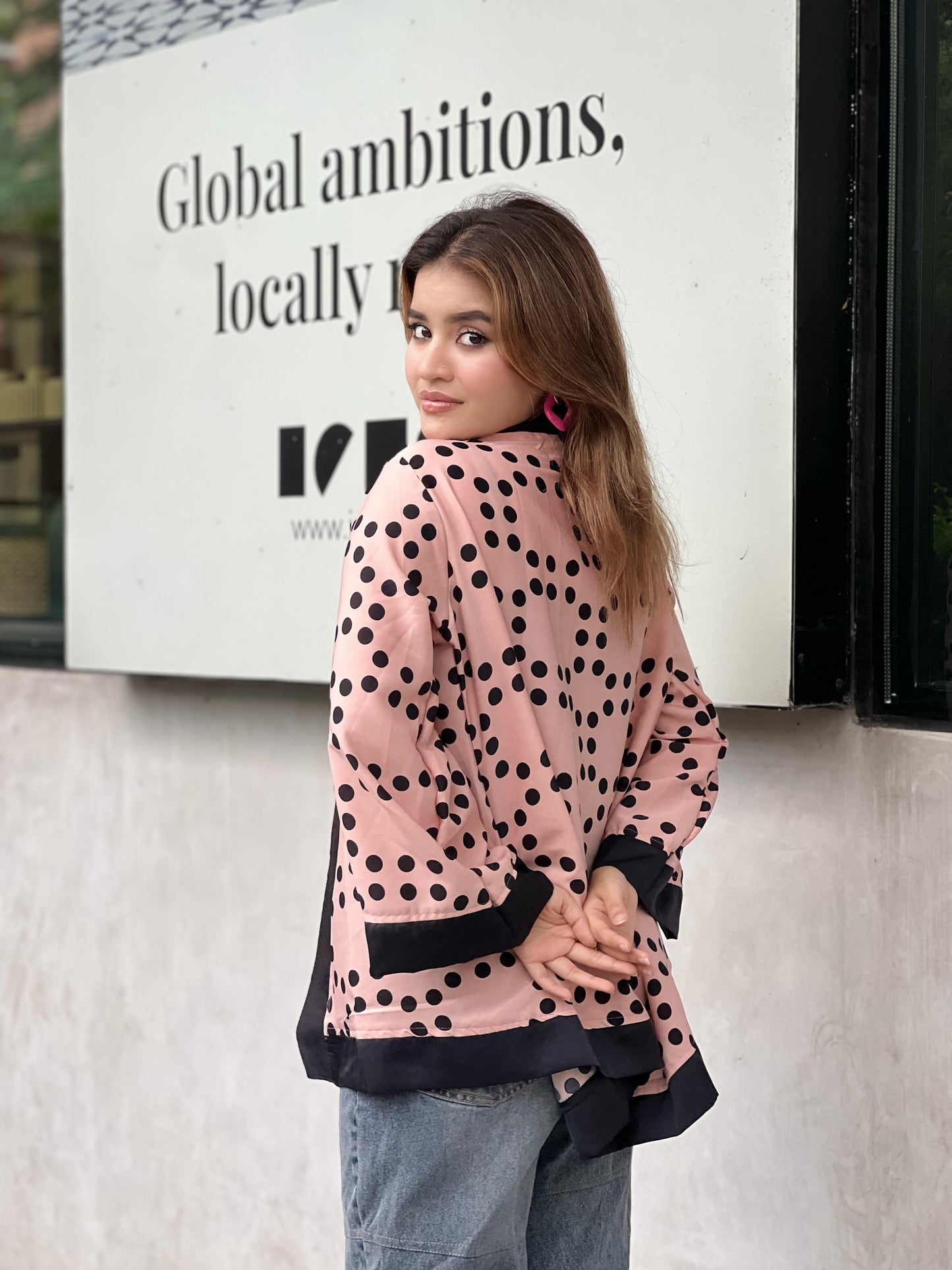 Ladies Short Kimono – Trendy Summer Wrap || Misty Black Polka Dot