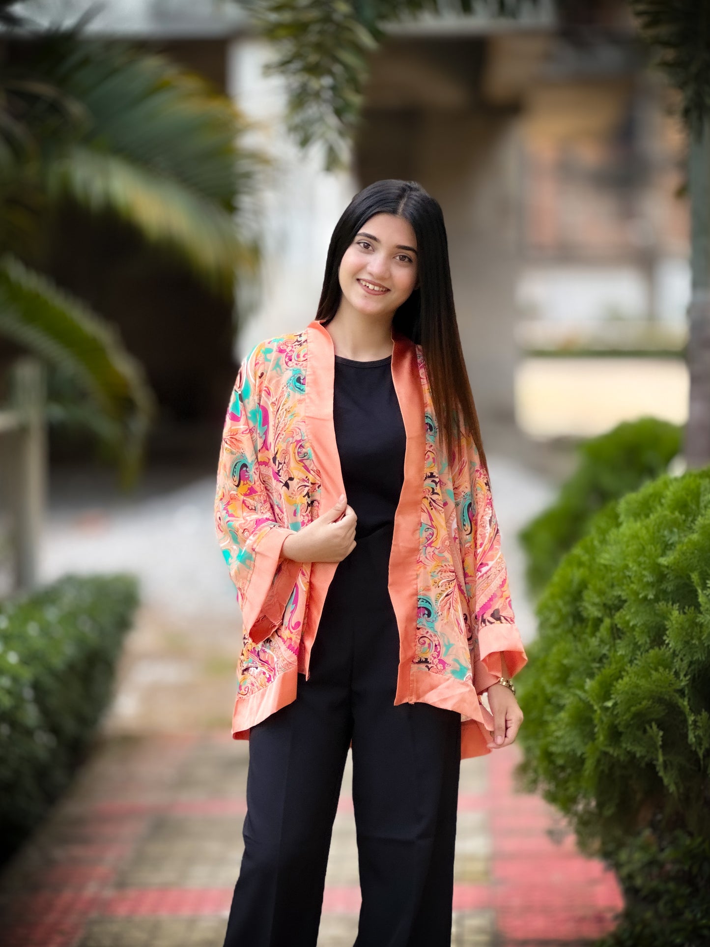 Short Kimono || Summer Wrap || Short Shrug || Short koti || Orange Kolki Print