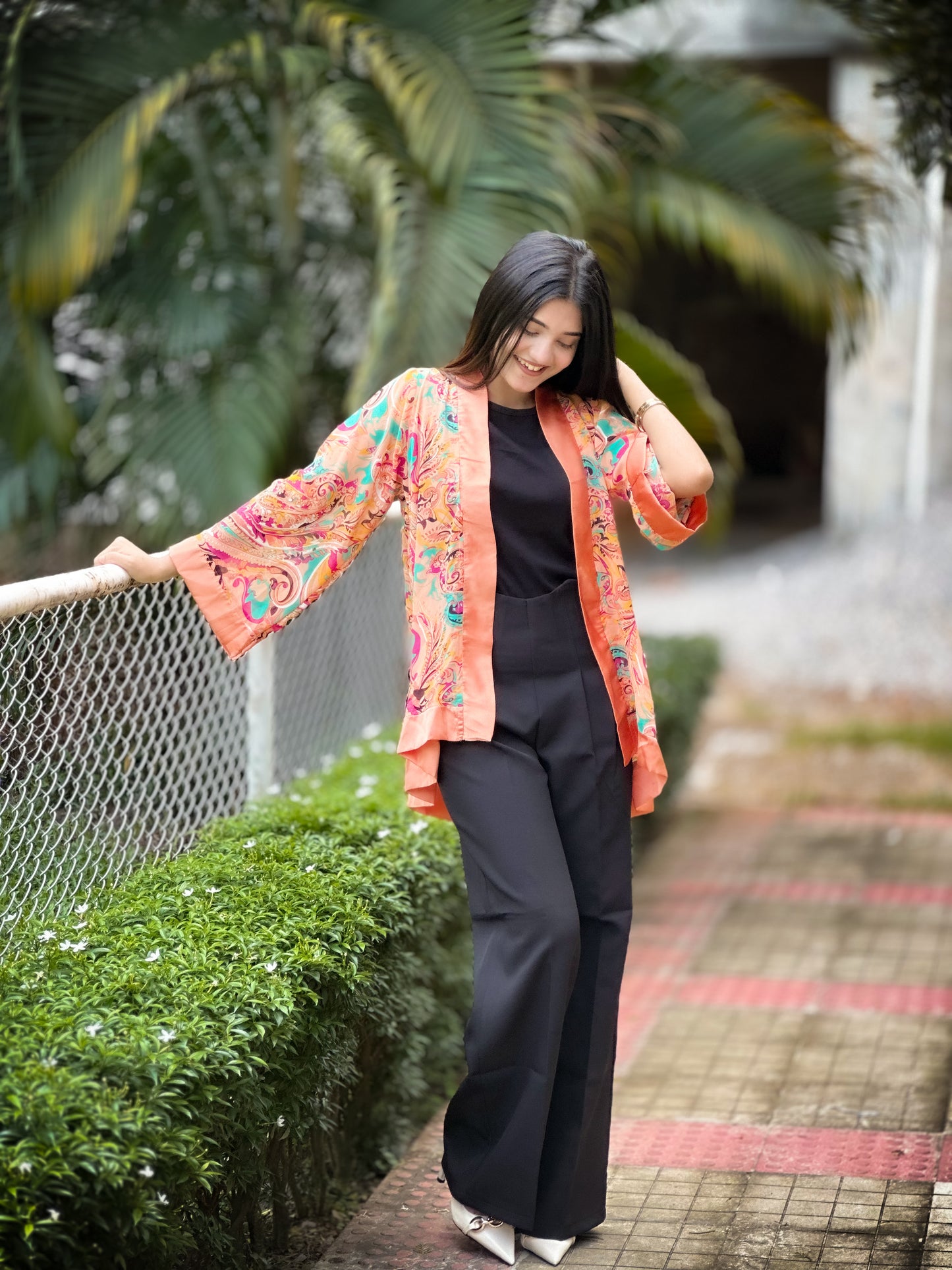 Short Kimono || Summer Wrap || Short Shrug || Short koti || Orange Kolki Print