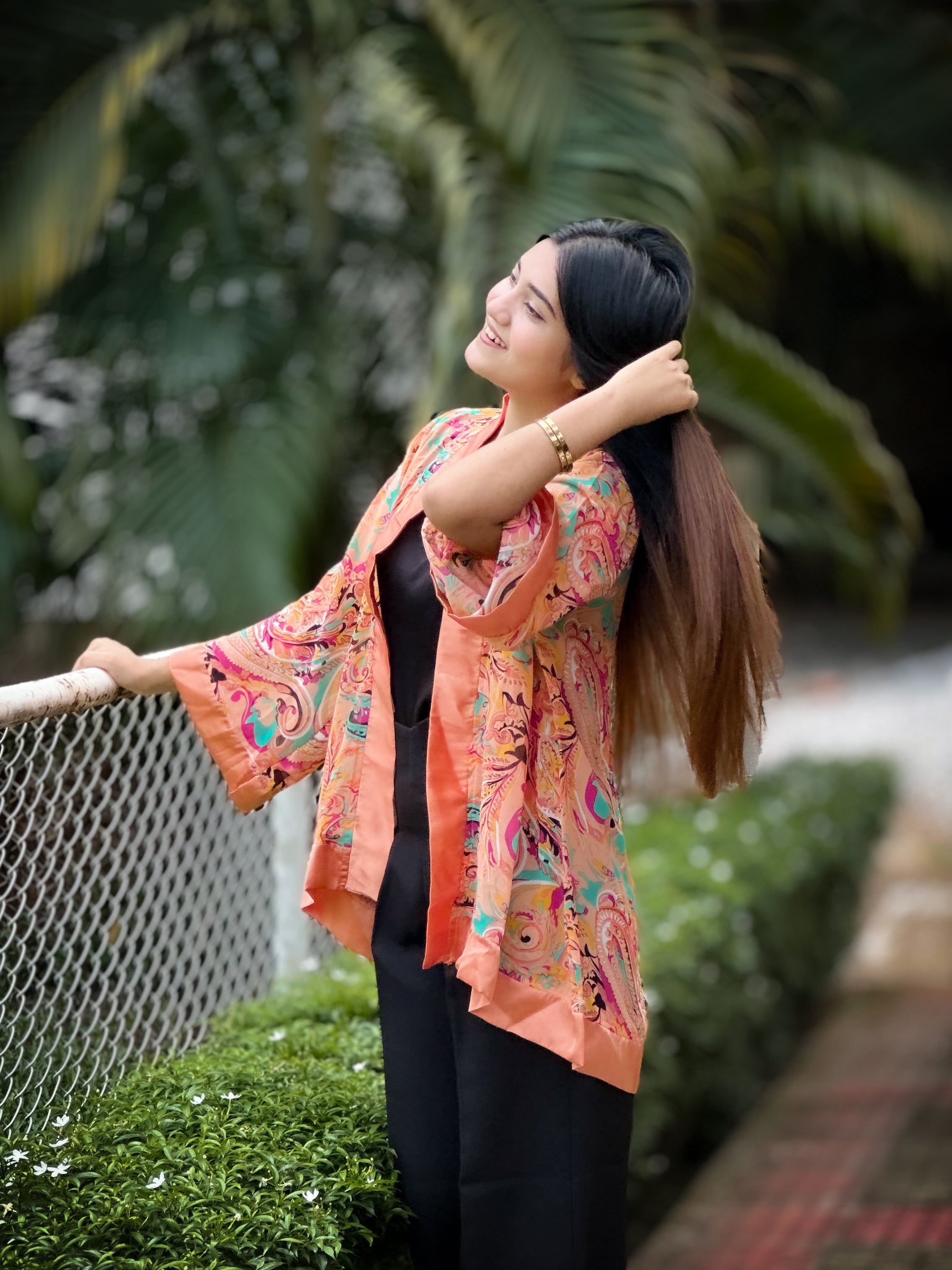 Short Kimono || Summer Wrap || Short Shrug || Short koti || Orange Kolki Print