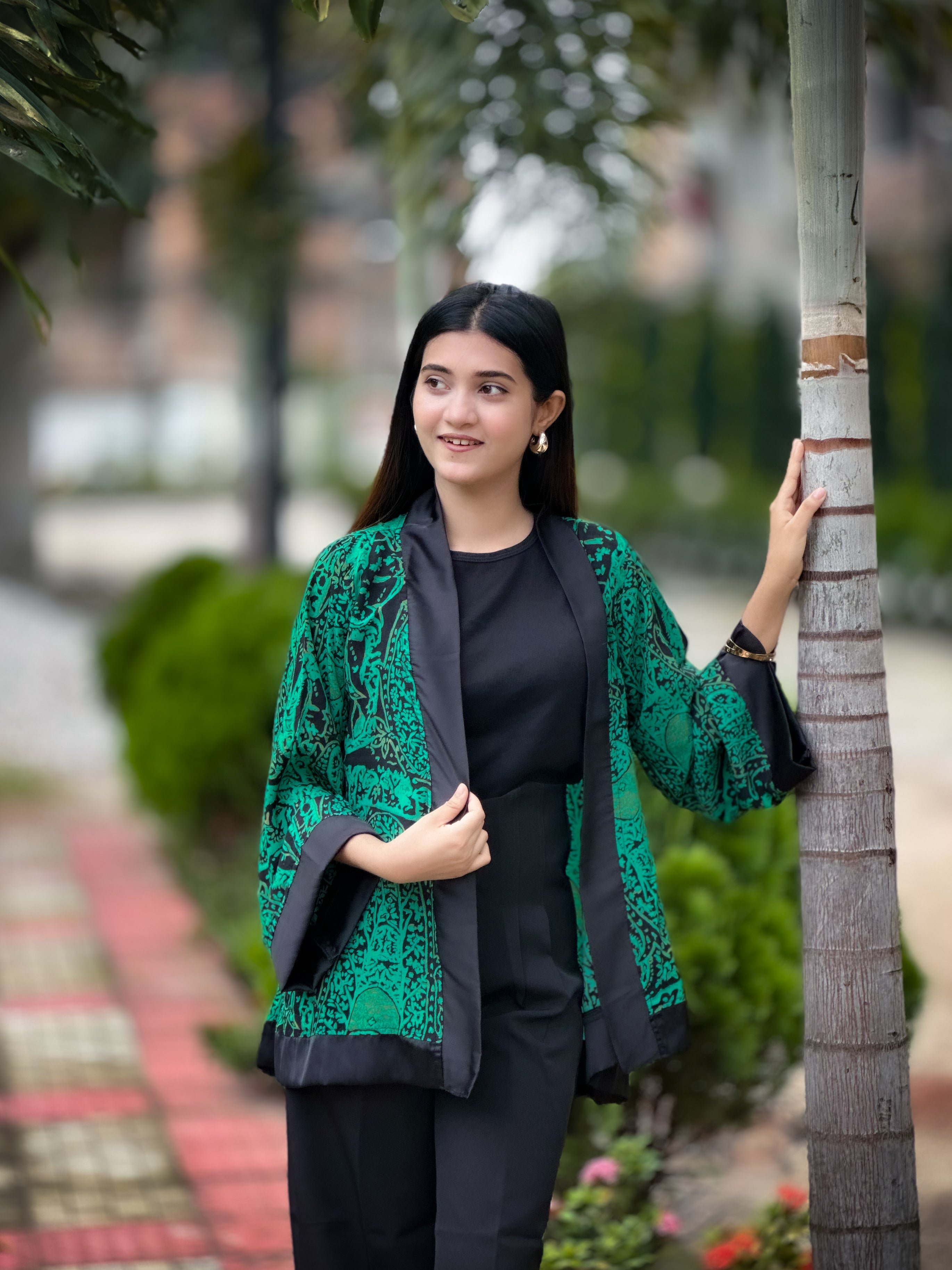 Short Kimono || Summer Wrap || Short Shrug || Short koti || Green Kolki Print