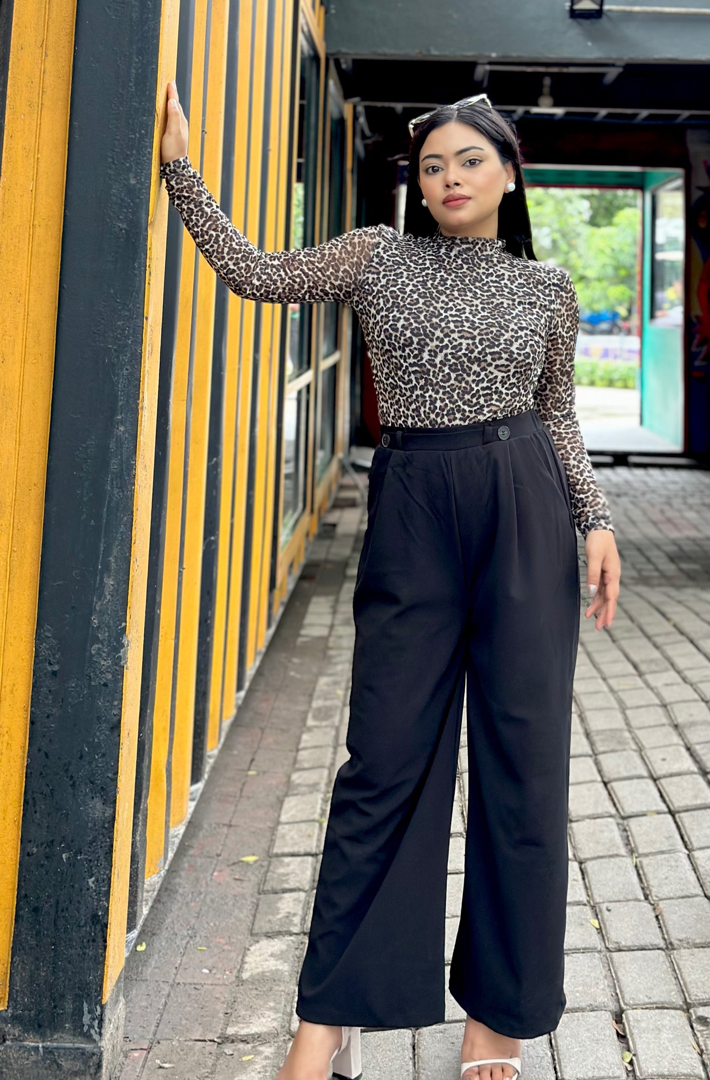 Ladies Wide Leg Pant 2 Button || Ladies Wide Leg Trousers || Black