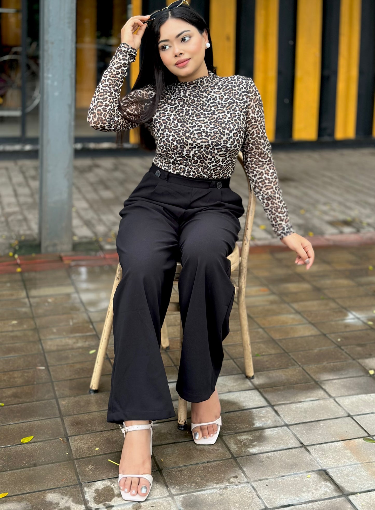 Ladies Wide Leg Pant 2 Button || Ladies Wide Leg Trousers || Black