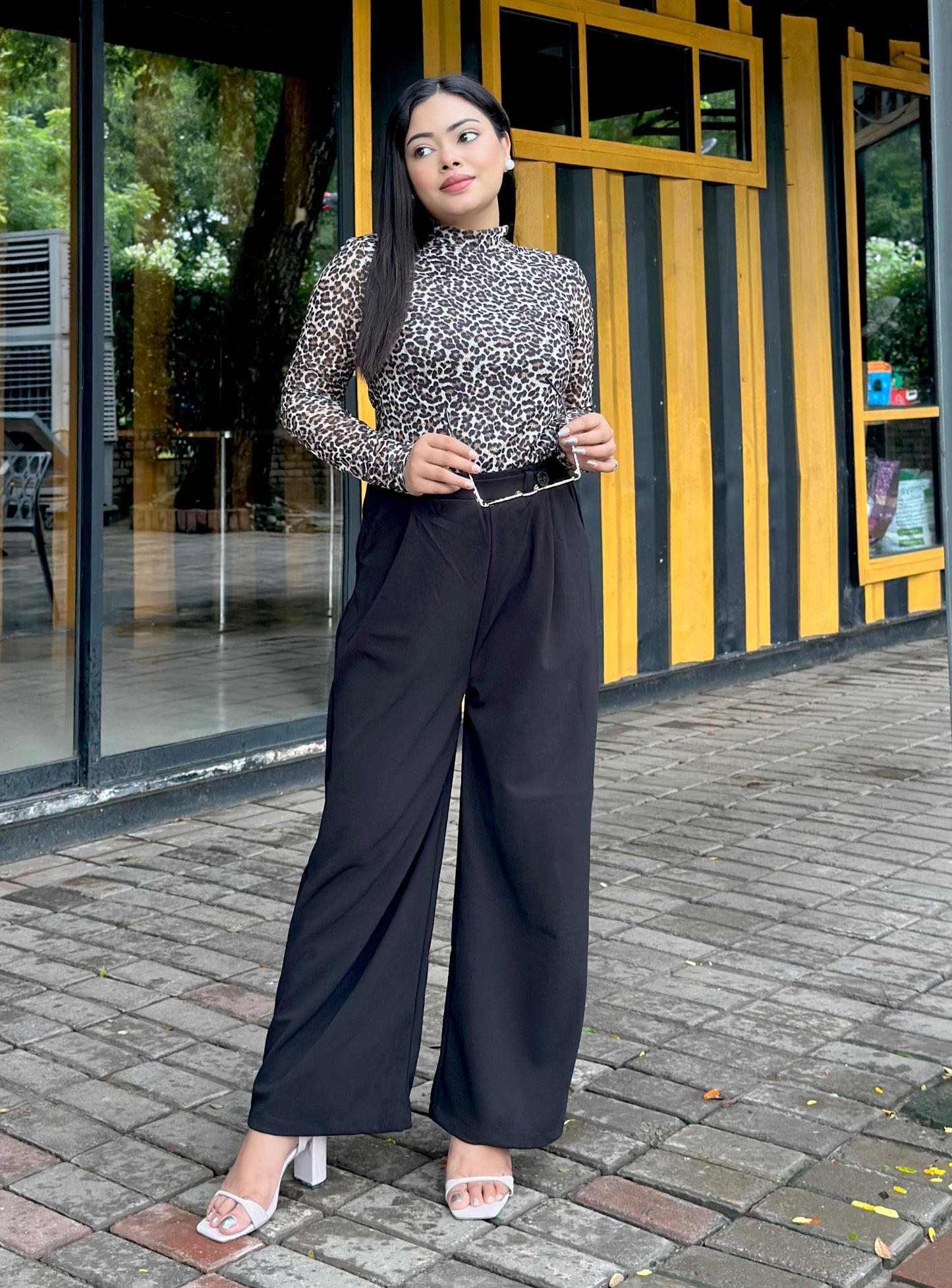 Ladies Wide Leg Pant 2 Button || Ladies Wide Leg Trousers || Black