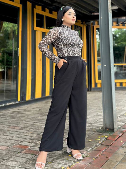 Ladies Wide Leg Pant 2 Button || Ladies Wide Leg Trousers || Black