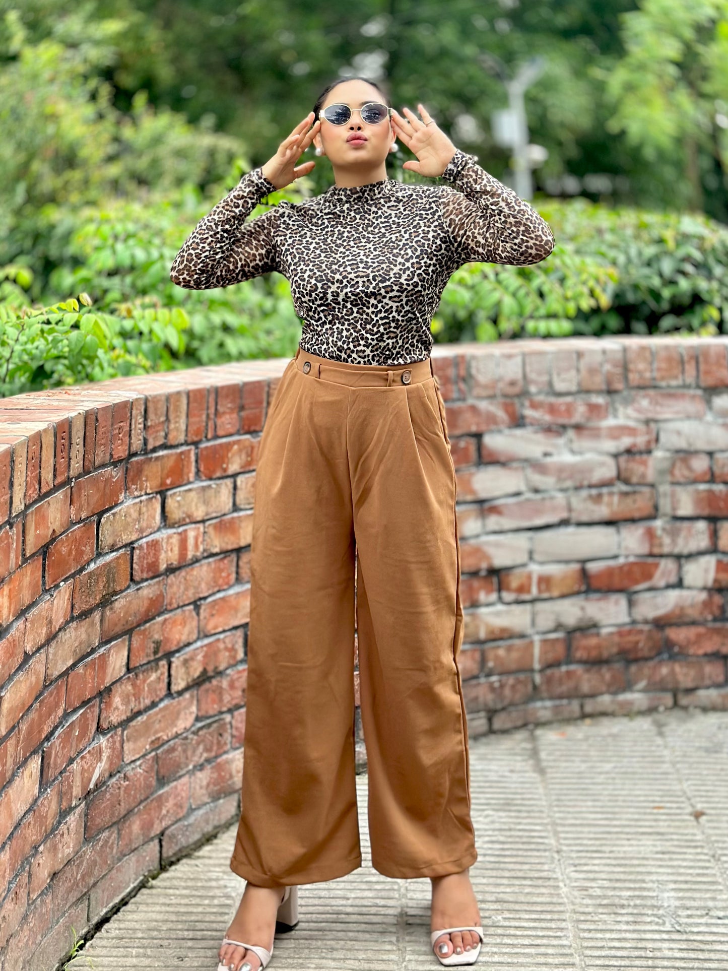 Ladies Wide Leg Pant 2 Button || Ladies Wide Leg Trousers || Deep Brown