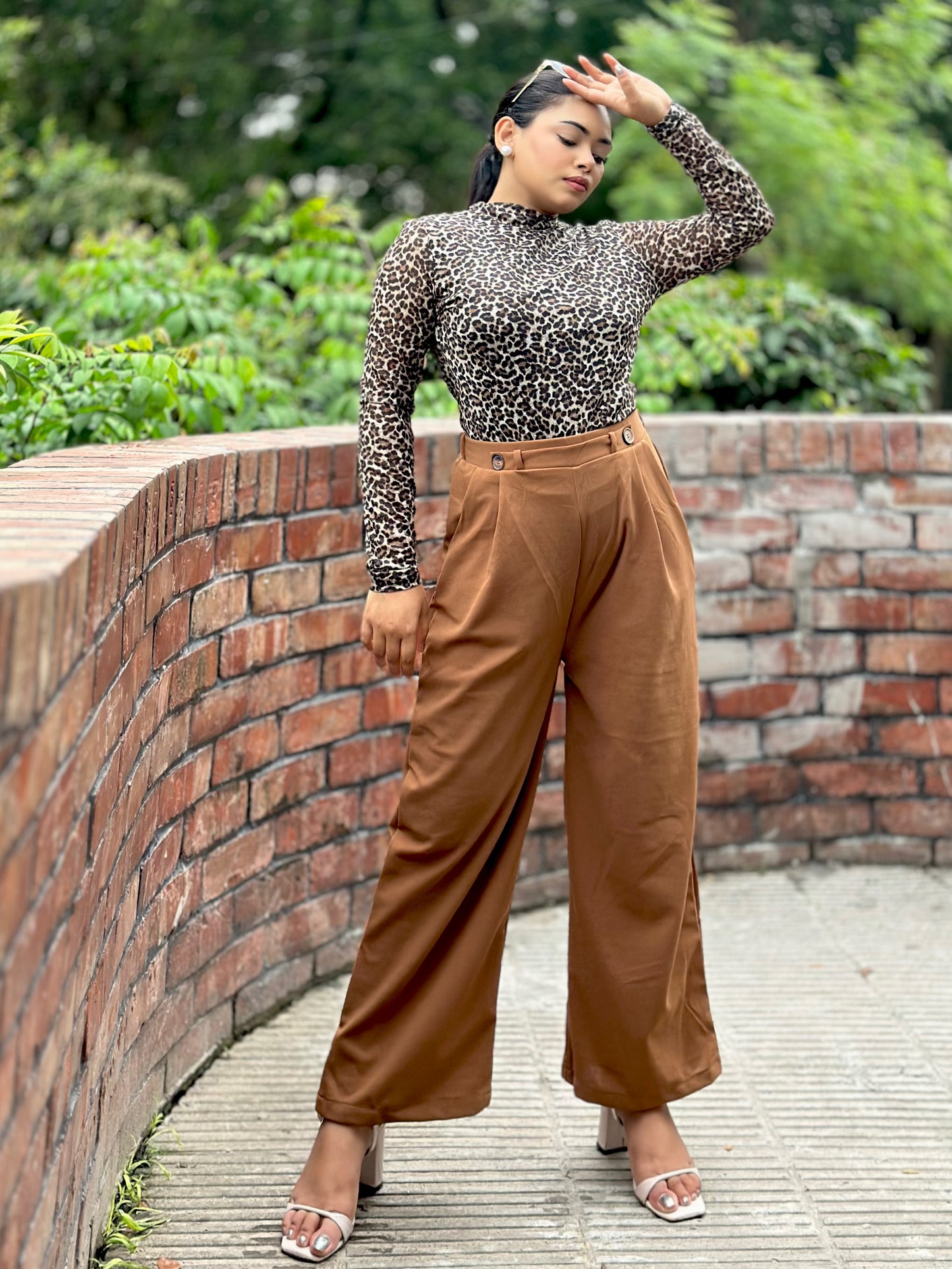 Ladies Wide Leg Pant 2 Button || Ladies Wide Leg Trousers || Deep Brown