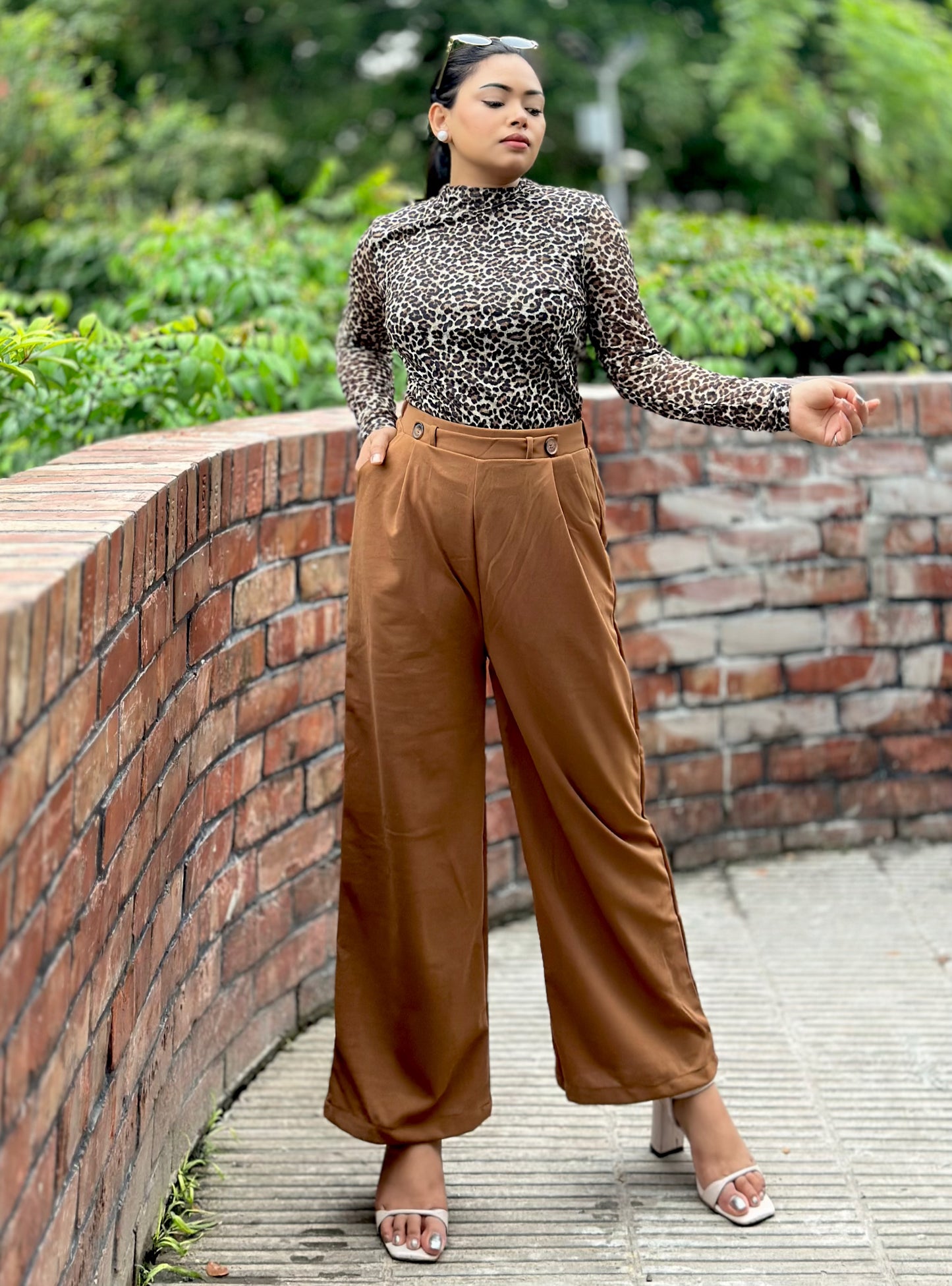 Ladies Wide Leg Pant 2 Button || Ladies Wide Leg Trousers || Deep Brown