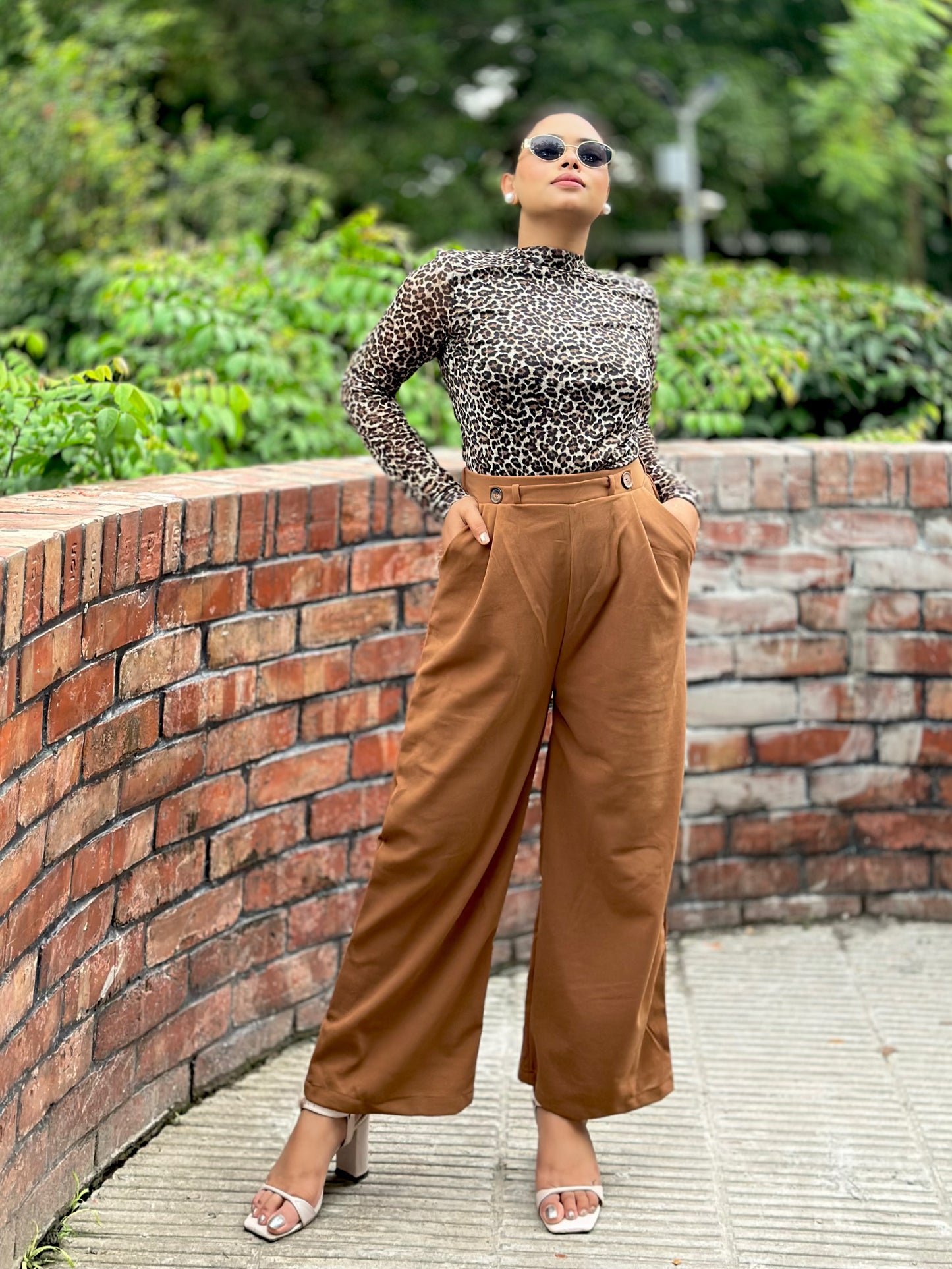 Ladies Wide Leg Pant 2 Button || Ladies Wide Leg Trousers || Deep Brown