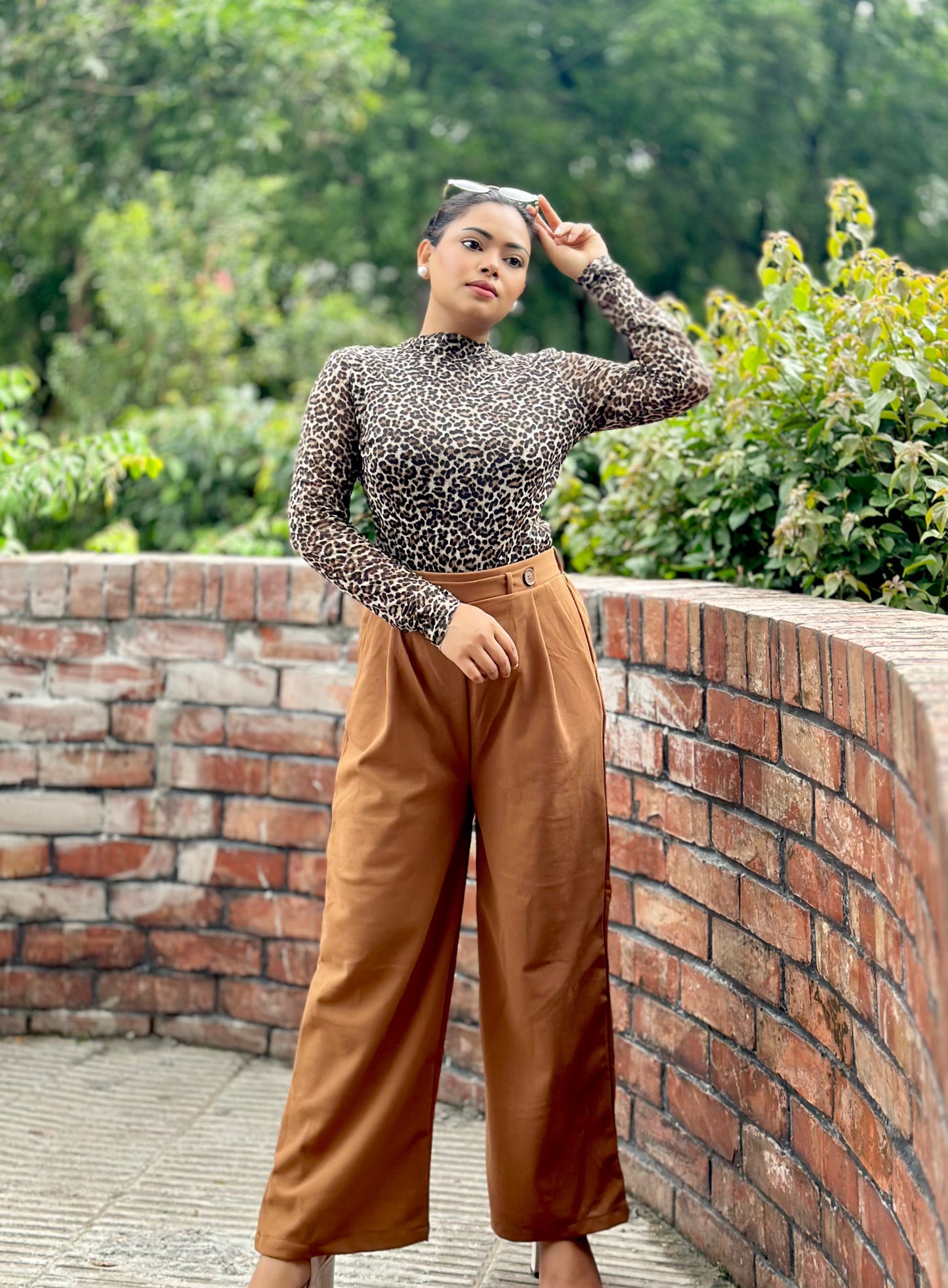 Ladies Wide Leg Pant 2 Button || Ladies Wide Leg Trousers || Deep Brown