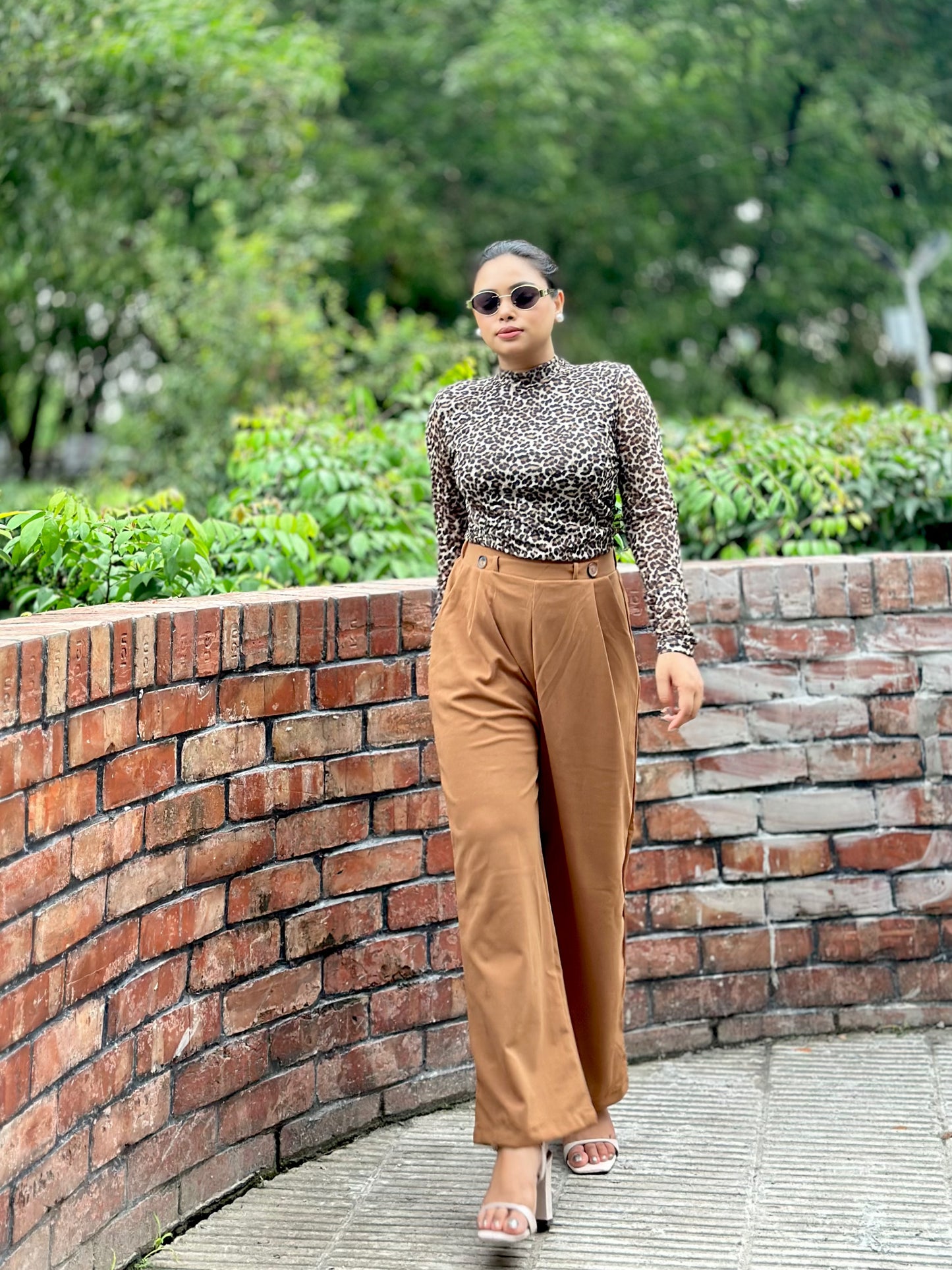 Ladies Wide Leg Pant 2 Button || Ladies Wide Leg Trousers || Deep Brown