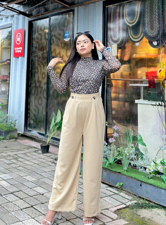 Ladies Wide Leg Pant 2 Button || Ladies Wide Leg Trousers || Biscuit