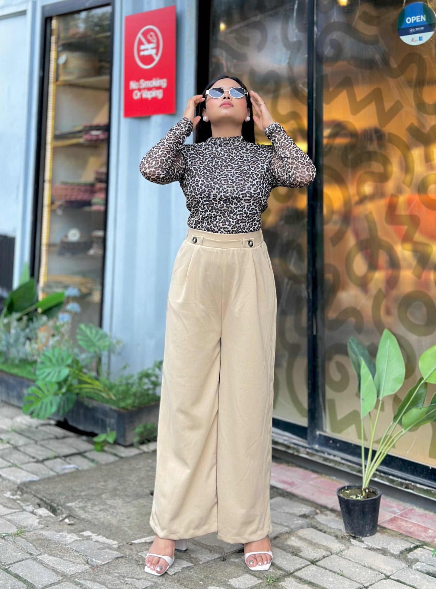 Ladies Wide Leg Pant 2 Button || Ladies Wide Leg Trousers || Biscuit