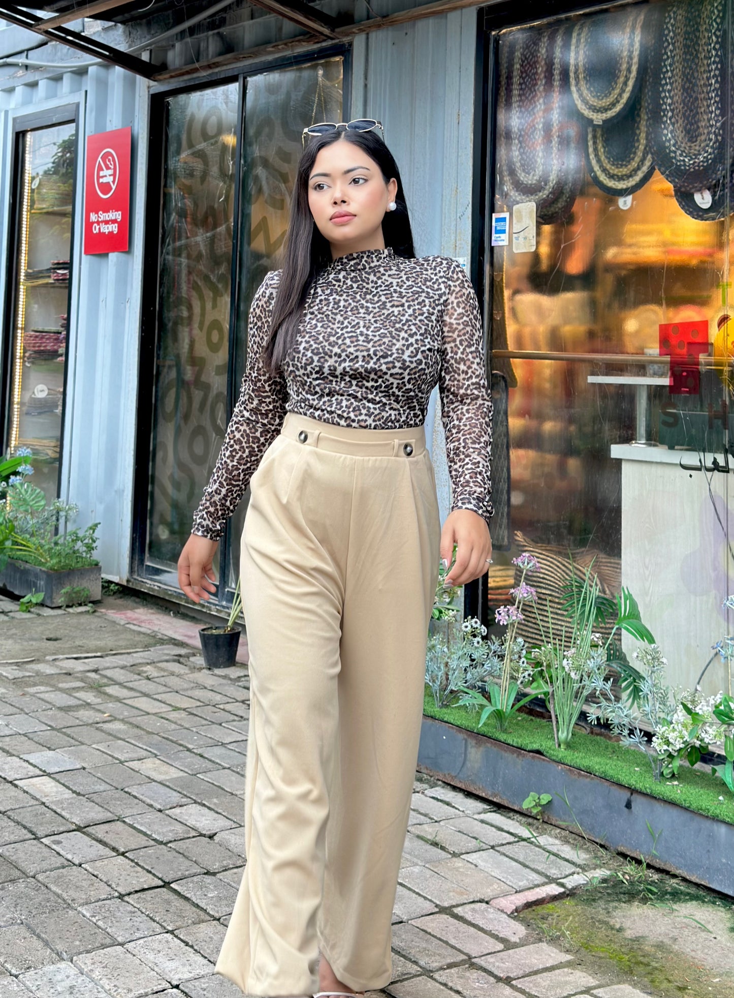 Ladies Wide Leg Pant 2 Button || Ladies Wide Leg Trousers || Biscuit