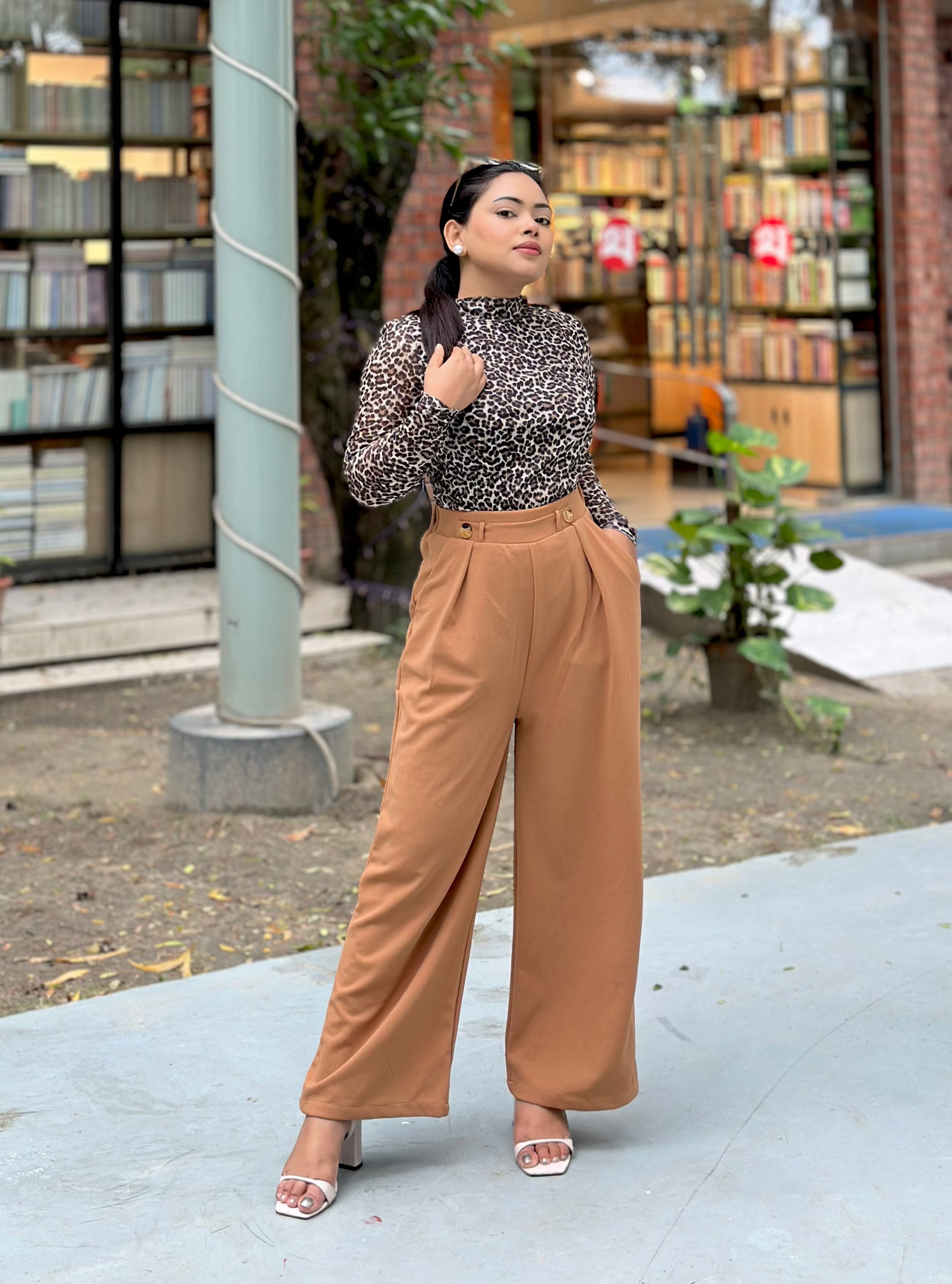 Ladies Wide Leg Formal Pants in Bangladesh || Light Brown – Trendy