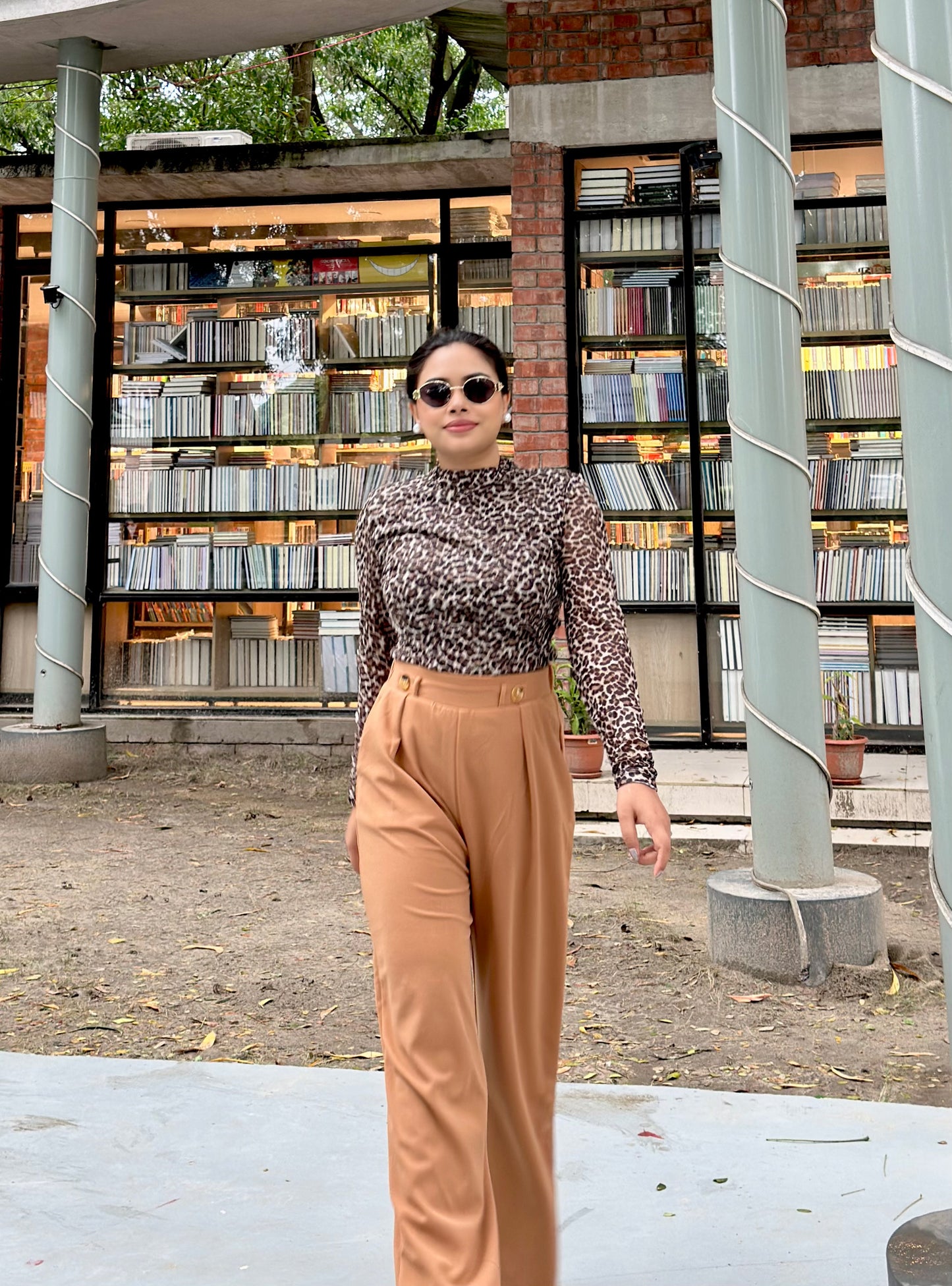 Ladies Wide Leg Pant 2 Button || Ladies Wide Leg Trousers || Light Brown