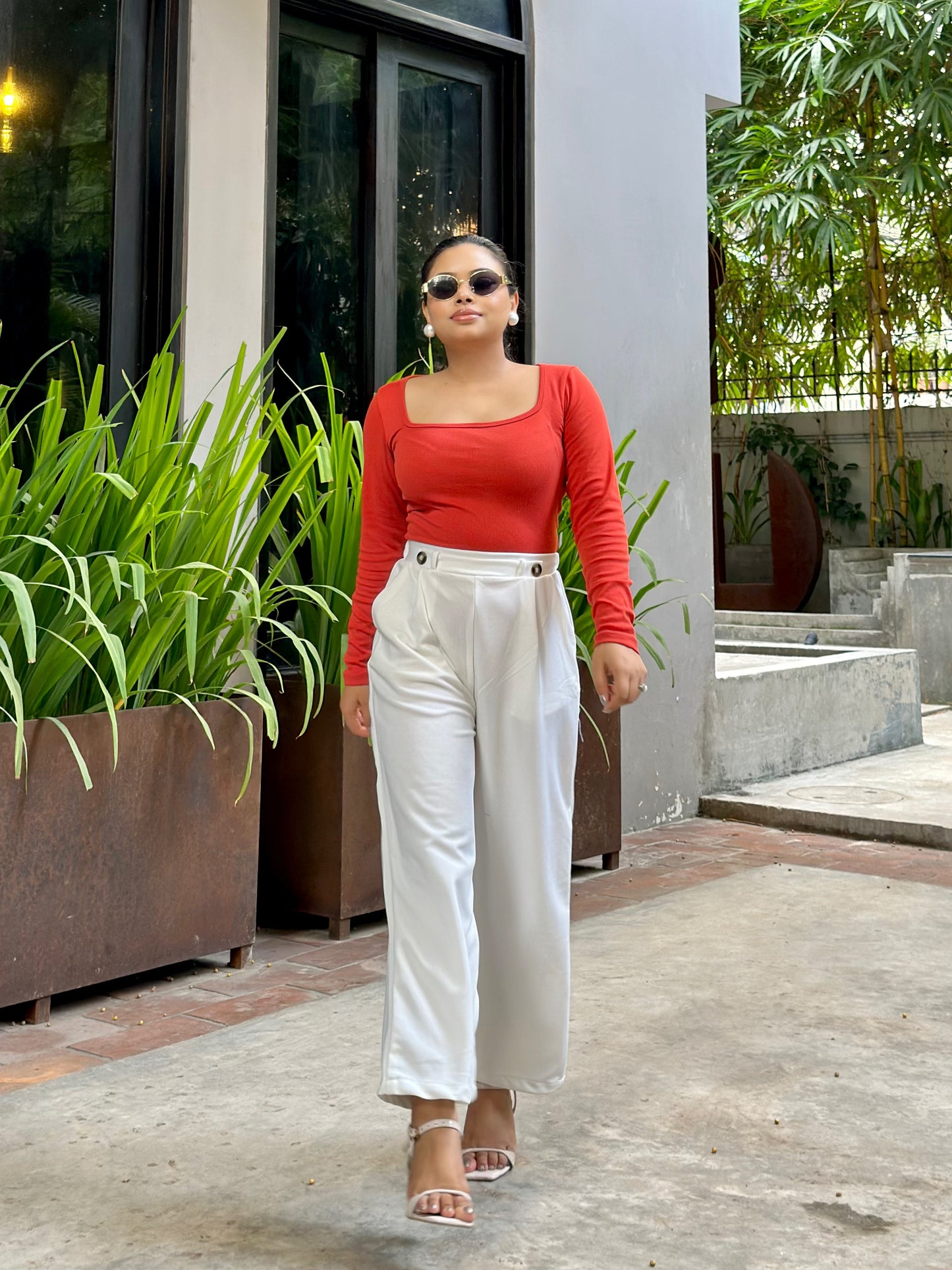 Ladies Wide Leg Pant 2 Button || Ladies Wide Leg Trousers || White