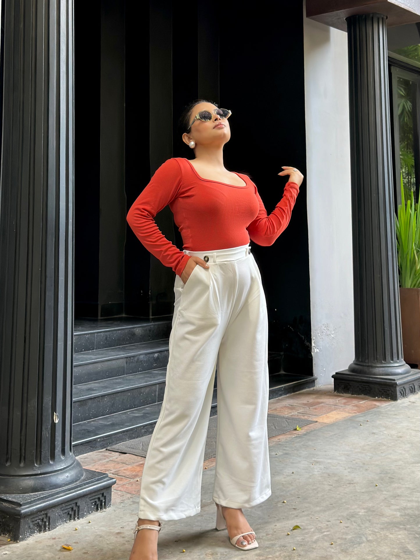 Ladies Wide Leg Pant 2 Button || Ladies Wide Leg Trousers || White