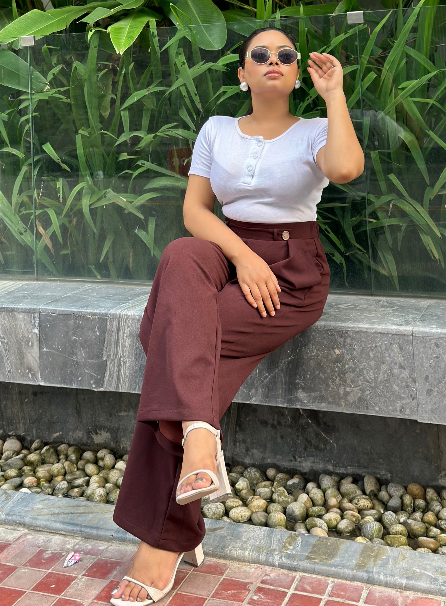 Ladies Wide Leg Pant 2 Button || Ladies Wide Leg Trousers || Wine