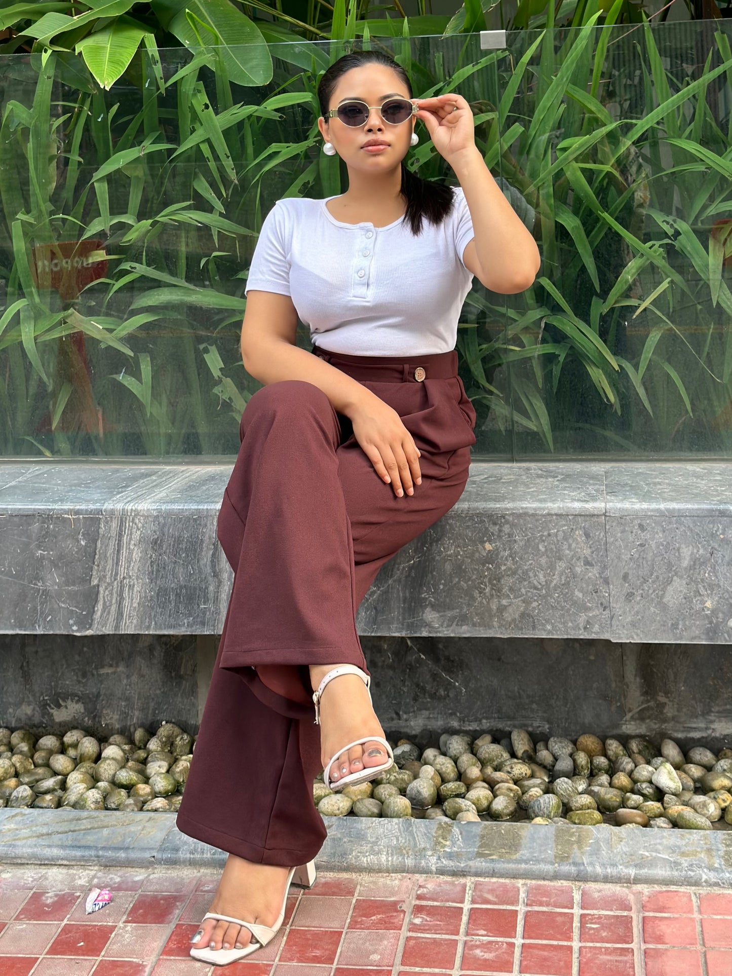 Ladies Wide Leg Pant 2 Button || Ladies Wide Leg Trousers || Wine