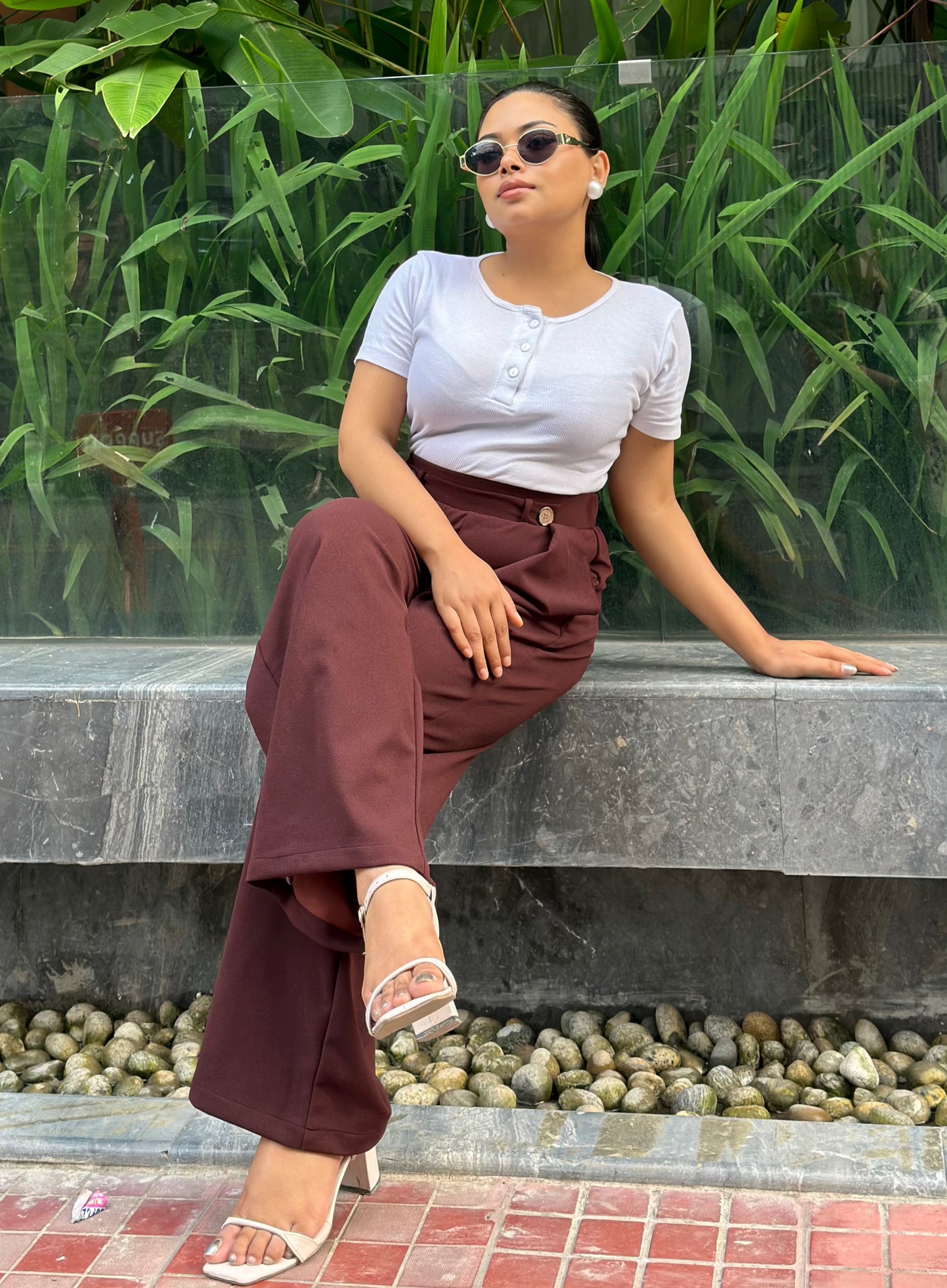 Ladies Wide Leg Pant 2 Button || Ladies Wide Leg Trousers || Wine