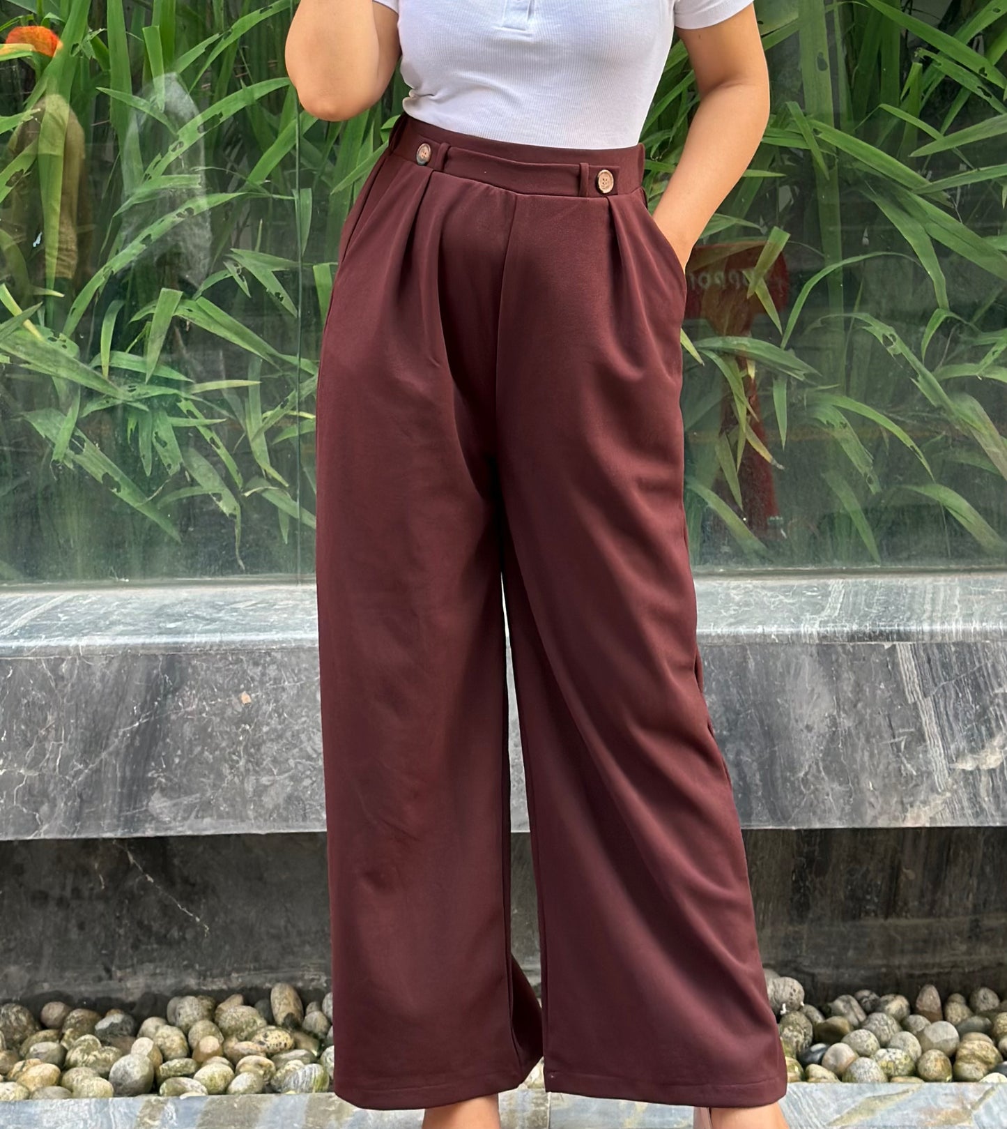 Ladies Wide Leg Pant 2 Button || Ladies Wide Leg Trousers || Wine