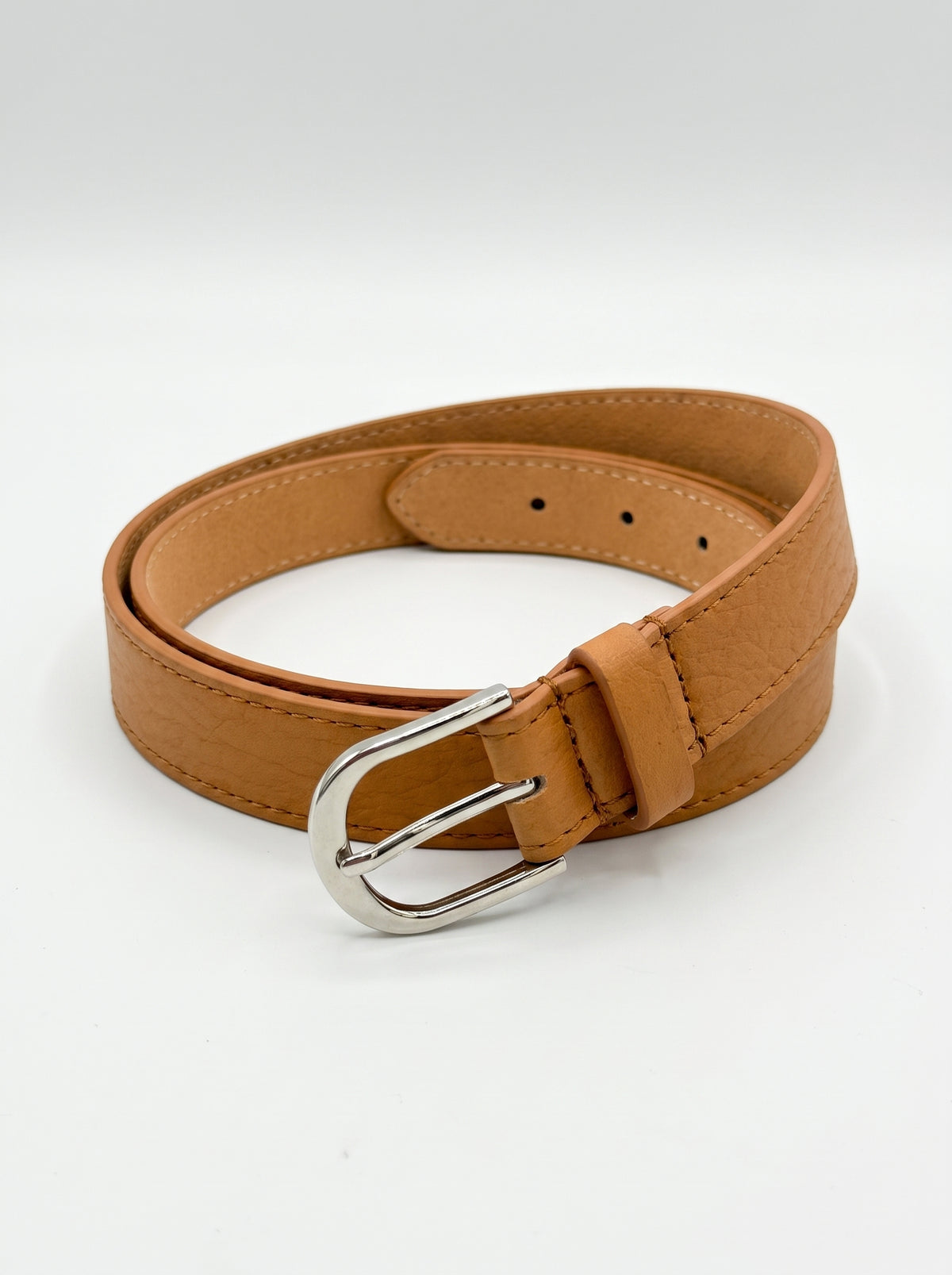 Premium Classic Silver Buckle Ladies Belt in Light Brown