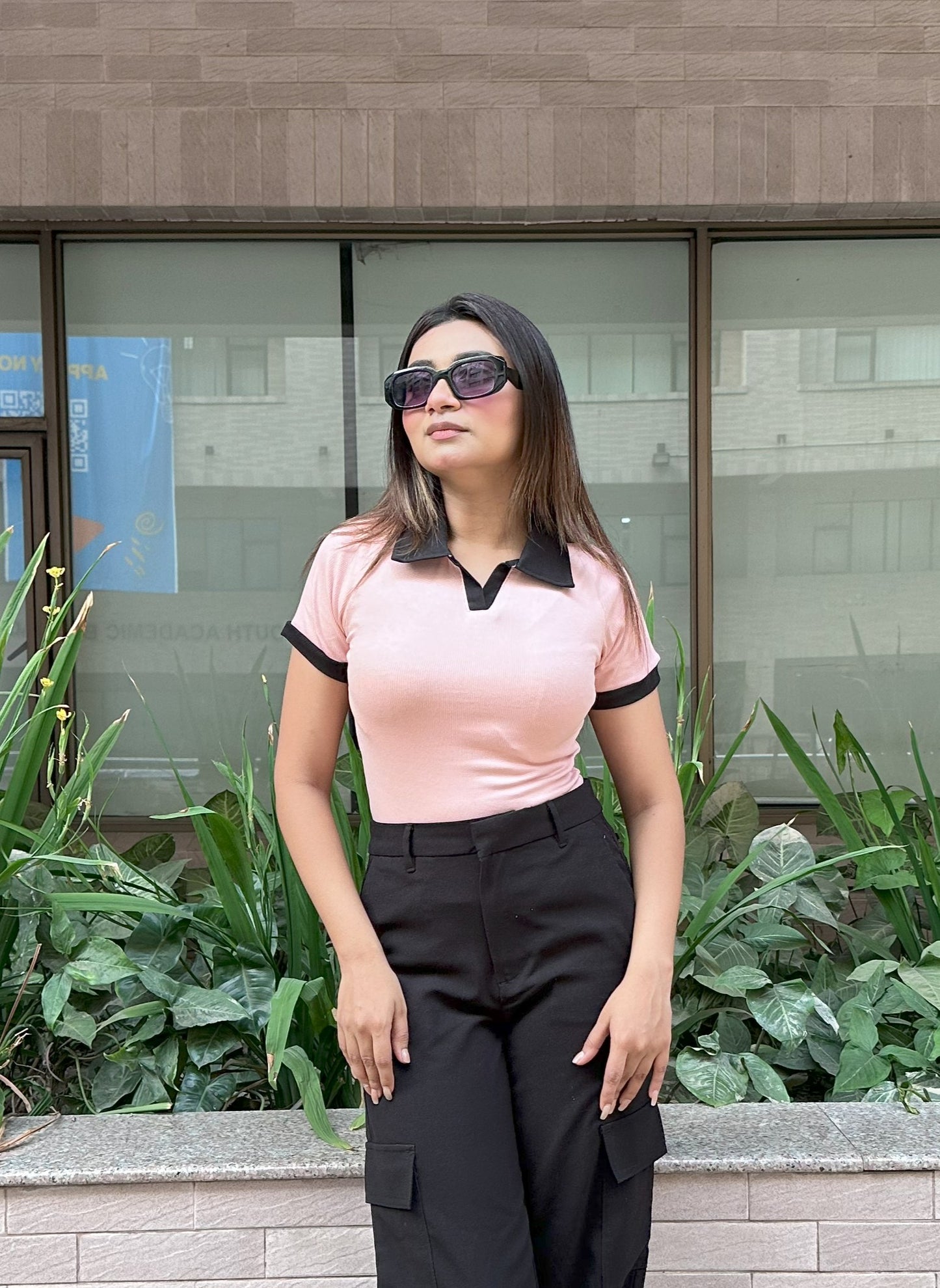 Contrast Polo T-Shirt || Pink