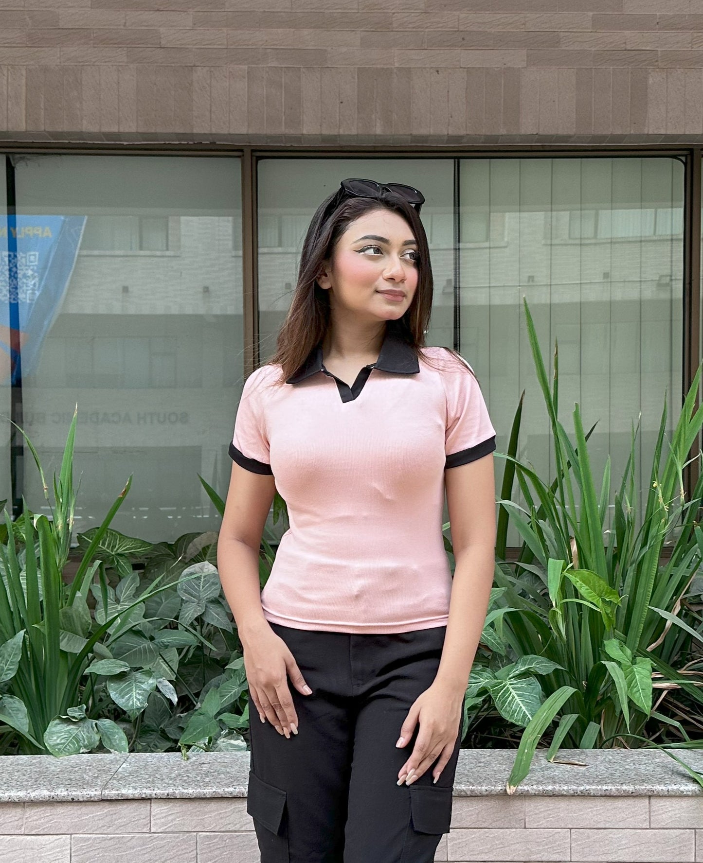 Contrast Polo T-Shirt || Pink